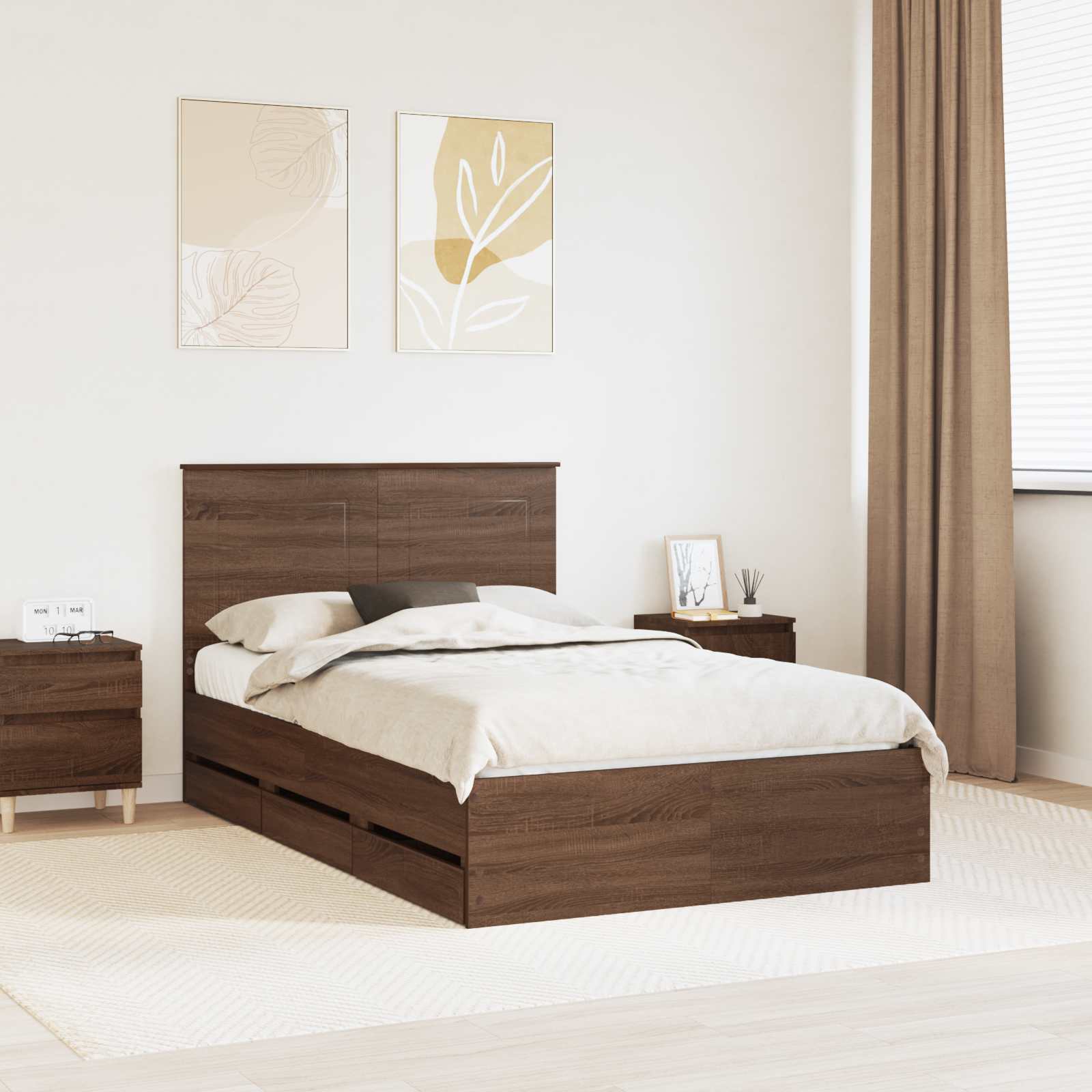 Bedframe met lade Bruin Eiken 120 x 190 cm Ingenieurshout – afbeelding 1