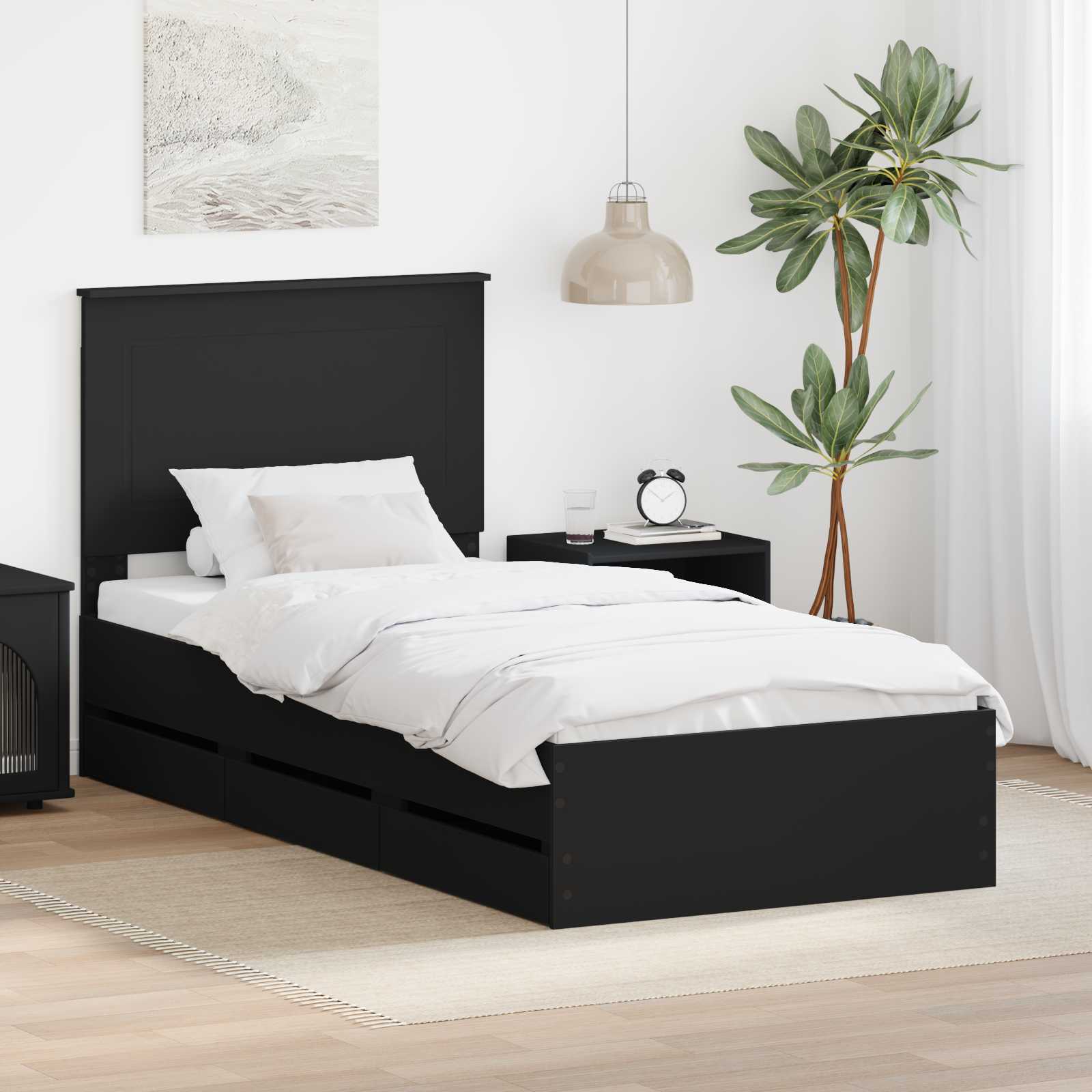 Bedframe met lade met opslag Zwart 100 x 200 cm Ingenieurshout – afbeelding 1