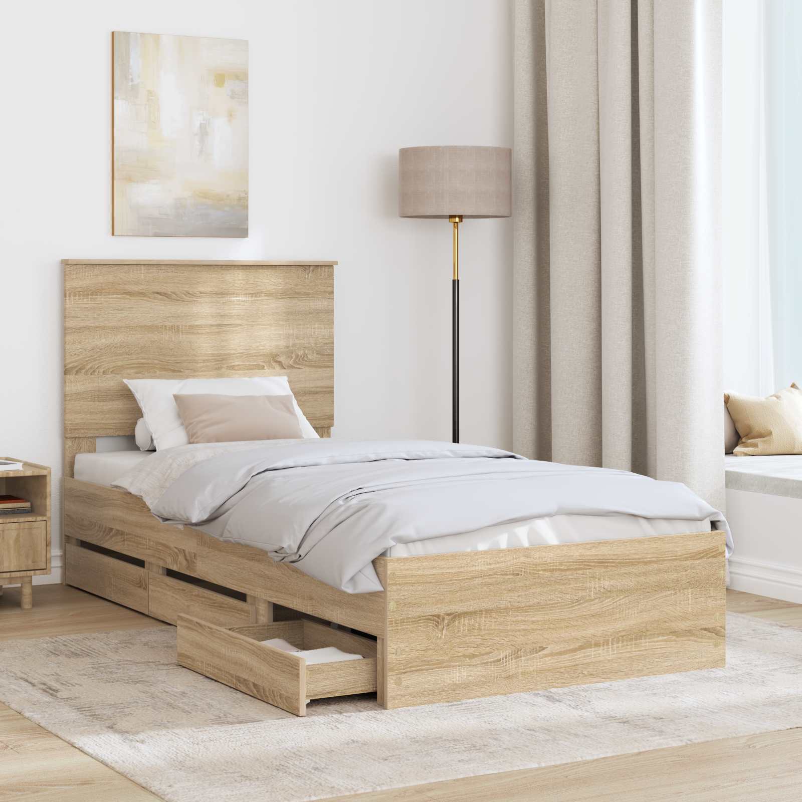 Bedframe met lade Sonoma Eiken 90 x 190 cm Ingenieurshout – afbeelding 3