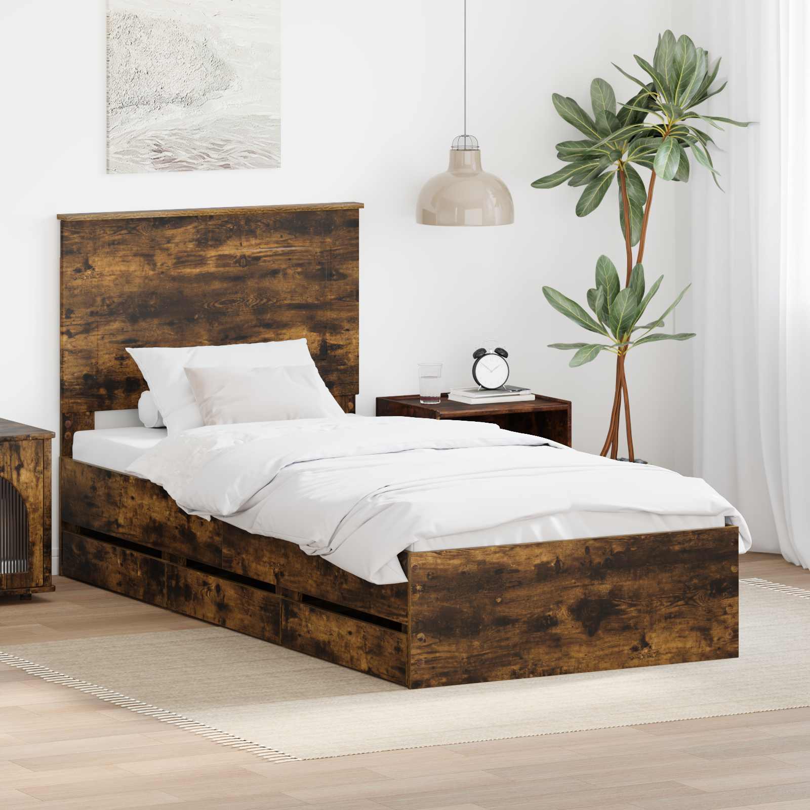 Bedframe met lade Gerookt eiken 90 x 200 cm Ingenieurshout – afbeelding 1