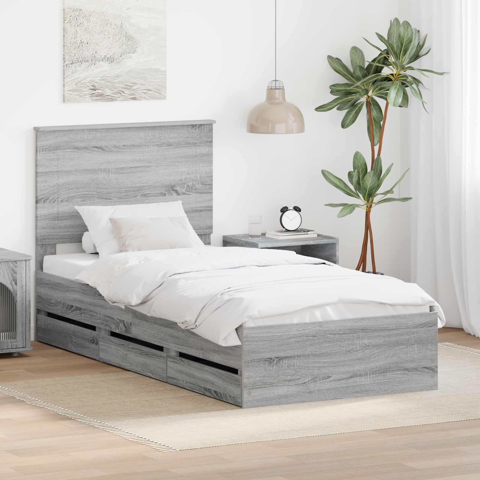 Bedframe met lade Grijs Sonoma 90 x 200 cm Ingenieurshout – afbeelding 1