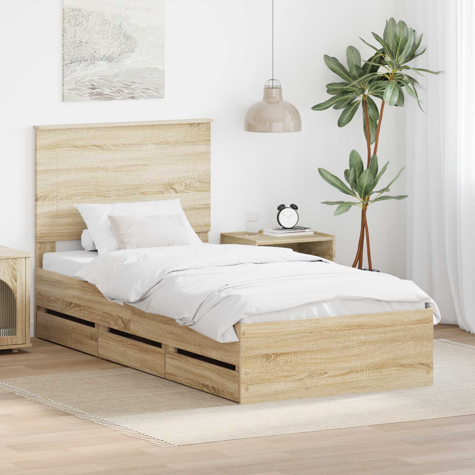 Bedframe met lade Sonoma Eiken 75 x 190 cm Ingenieurshout – afbeelding 1