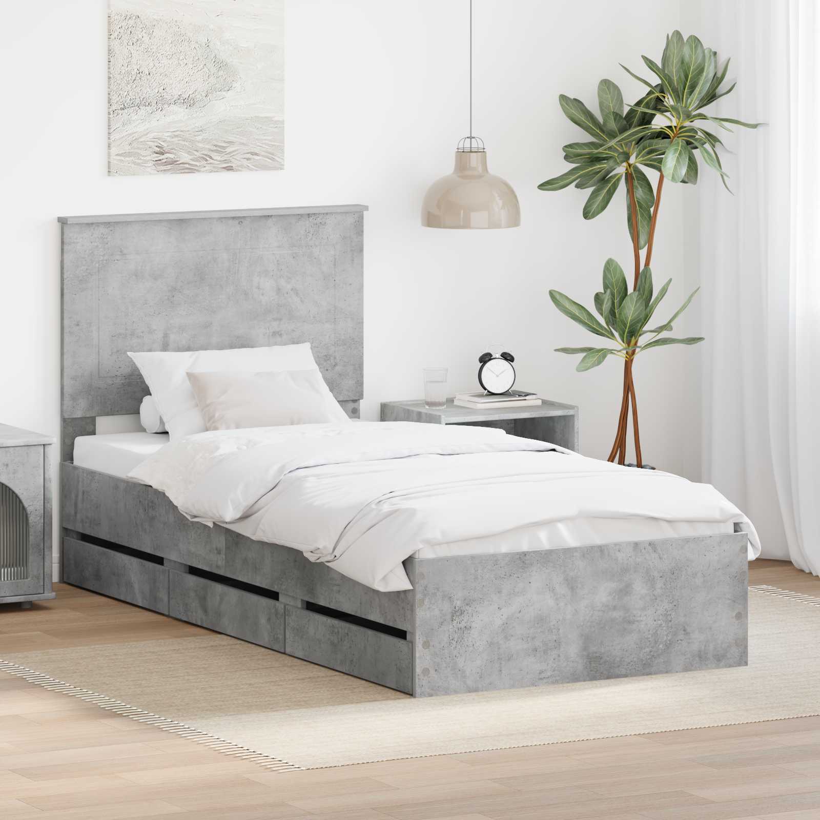 Bedframe met lade Beton Grijs 75 x 190 cm Ingenieurshout – afbeelding 1