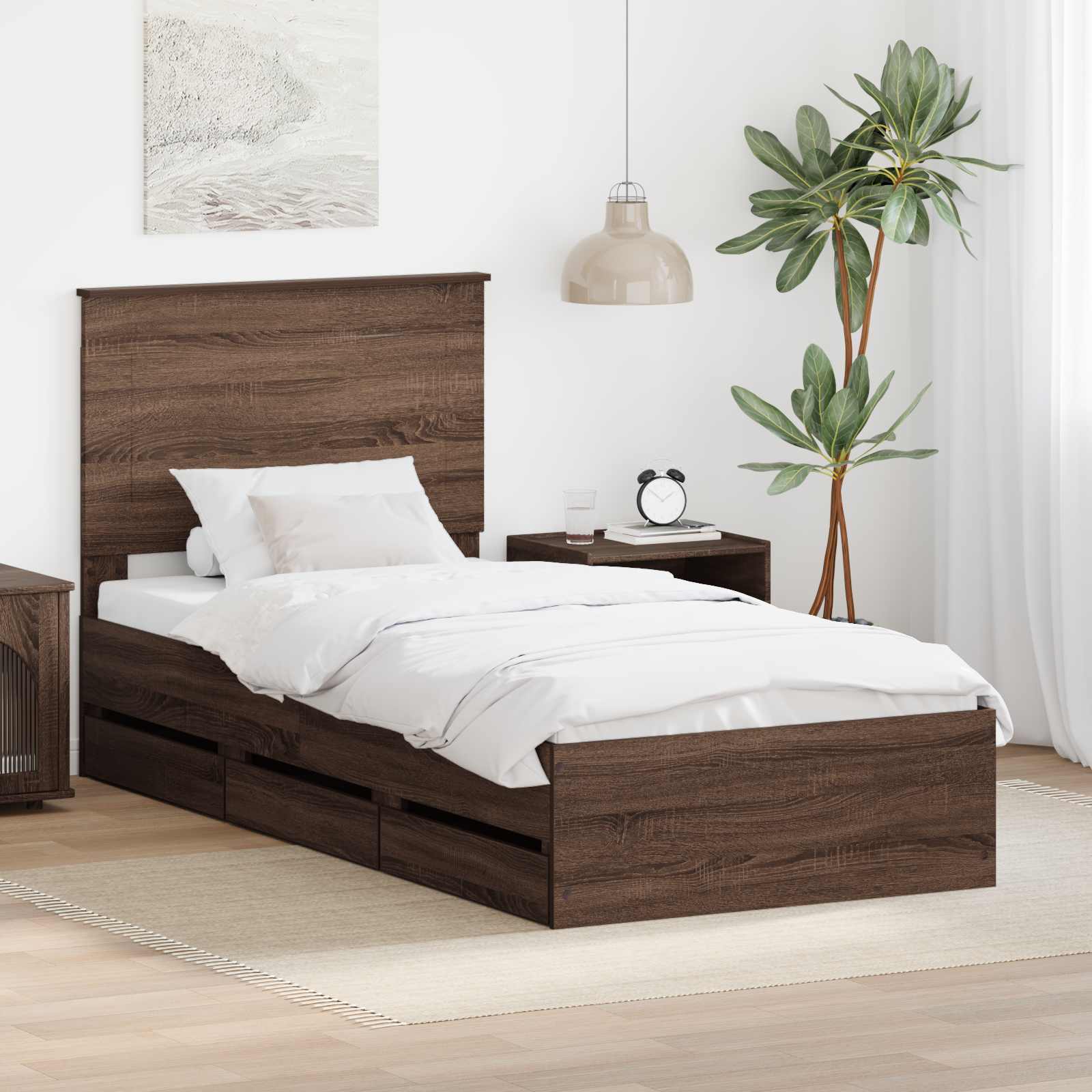 Bedframe met lade Bruin Eiken 75 x 190 cm Ingenieurshout – afbeelding 1
