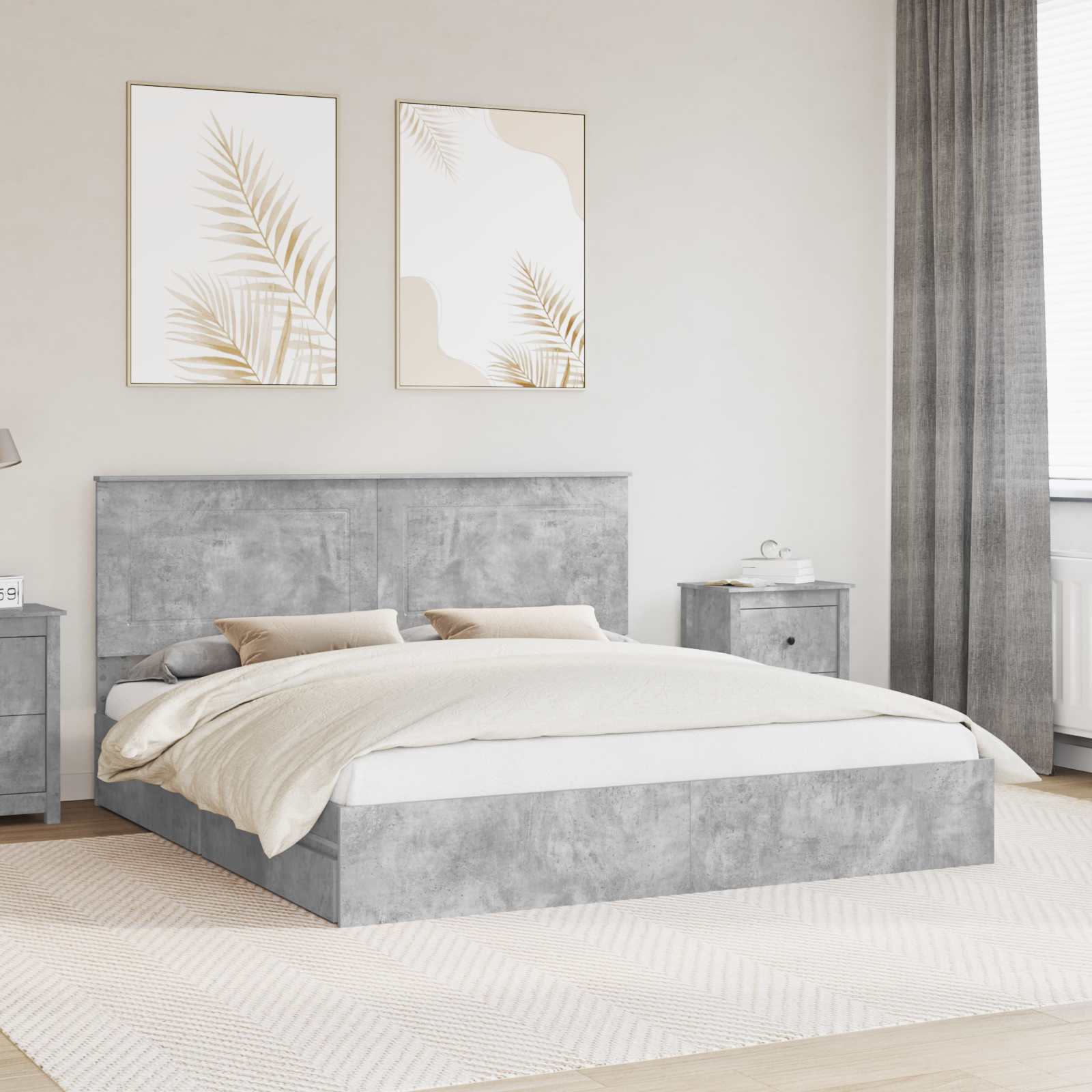 Opslag bed met hoofdeinde Beton Grijs 180 x 200 cm Bewerkt hout – afbeelding 1