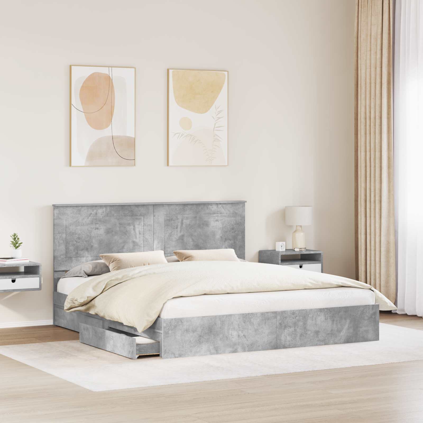 Opslag bed met hoofdeinde Beton Grijs 180 x 200 cm Bewerkt hout – afbeelding 3