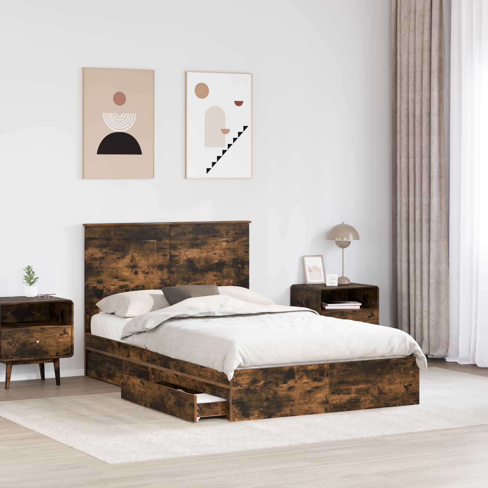 Opslag bed met lade Gerookt eiken 120 x 200 cm Bewerkt hout – afbeelding 3