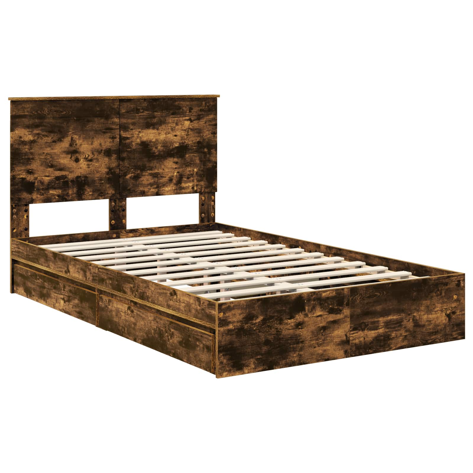 Opslag bed met lade Gerookt eiken 120 x 200 cm Bewerkt hout – afbeelding 4