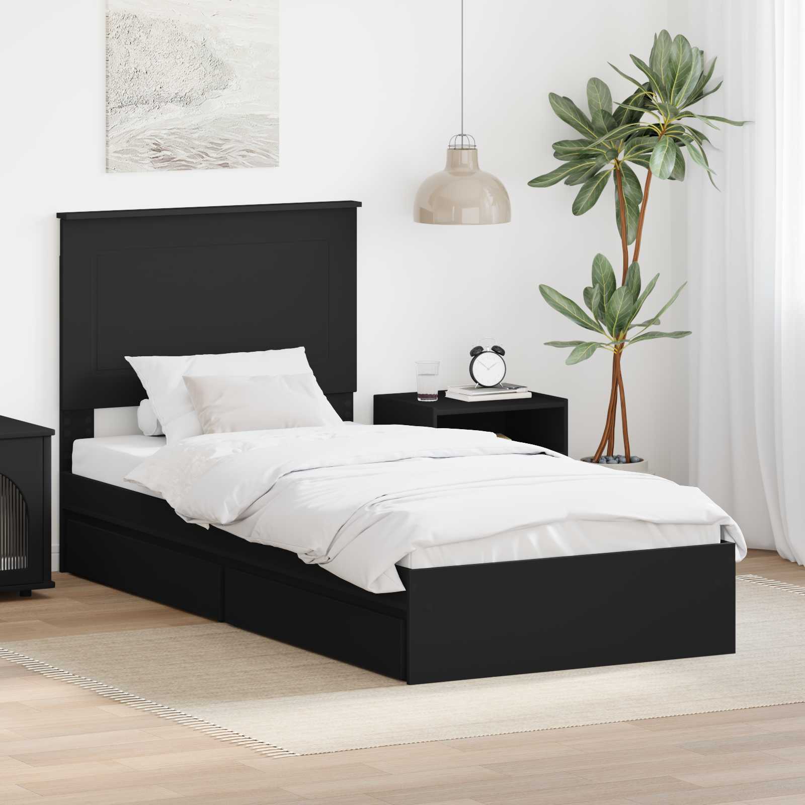 Opslag bed met lade met opslag Zwart 100 x 200 cm Bewerkt hout – afbeelding 1