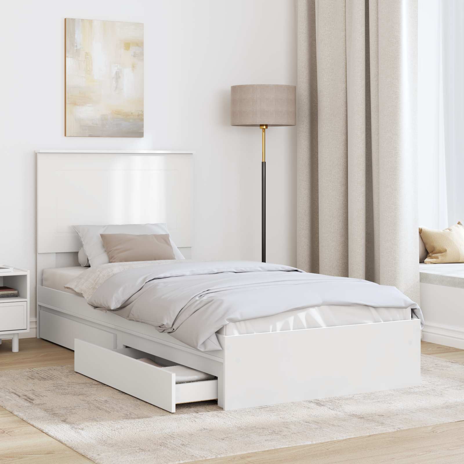 Opslag bed met hoofdeinde met lade Wit 90 x 190 cm Bewerkt hout – afbeelding 3