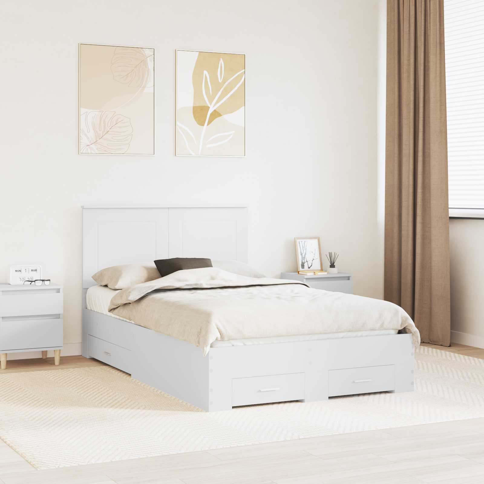 Bedframe met lade met hoofdeinde Wit 120 x 190 cm Bewerkt hout