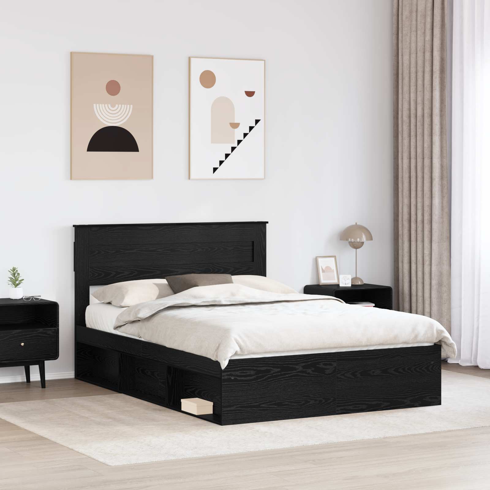 Bedframe met hoofdeinde Zwart 140 x 200 cm Massief grenenhout – afbeelding 3