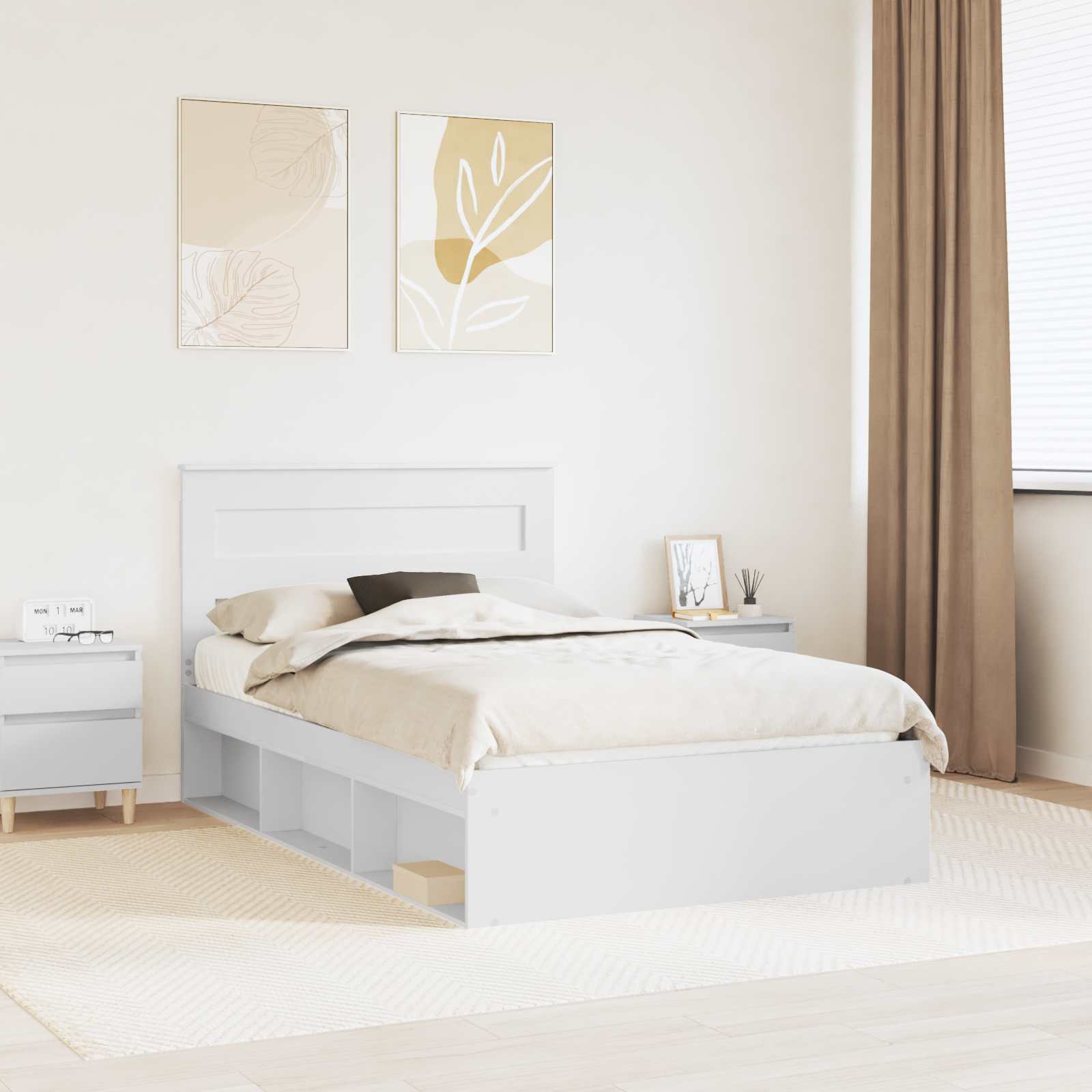 Bedframe met hoofdeinde Wit 135 x 190 cm Massief grenenhout – afbeelding 1