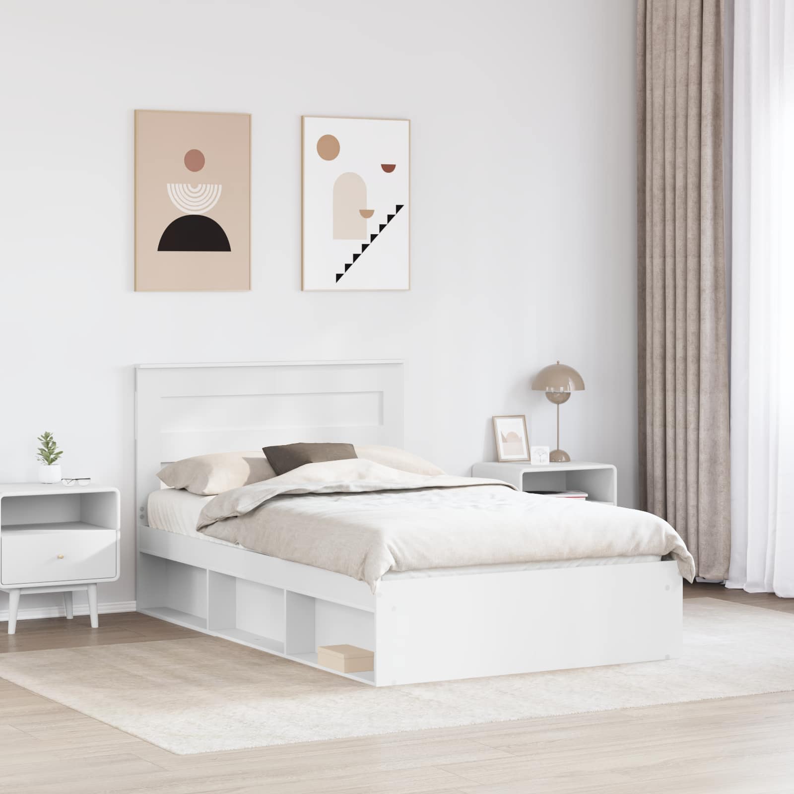 Bedframe met hoofdeinde Wit 135 x 190 cm Massief grenenhout – afbeelding 3