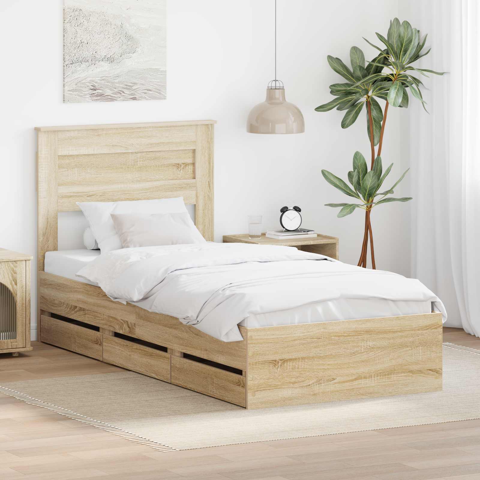 Bedframe met lade Sonoma Eiken 90 x 190 cm Ingenieurshout – afbeelding 1