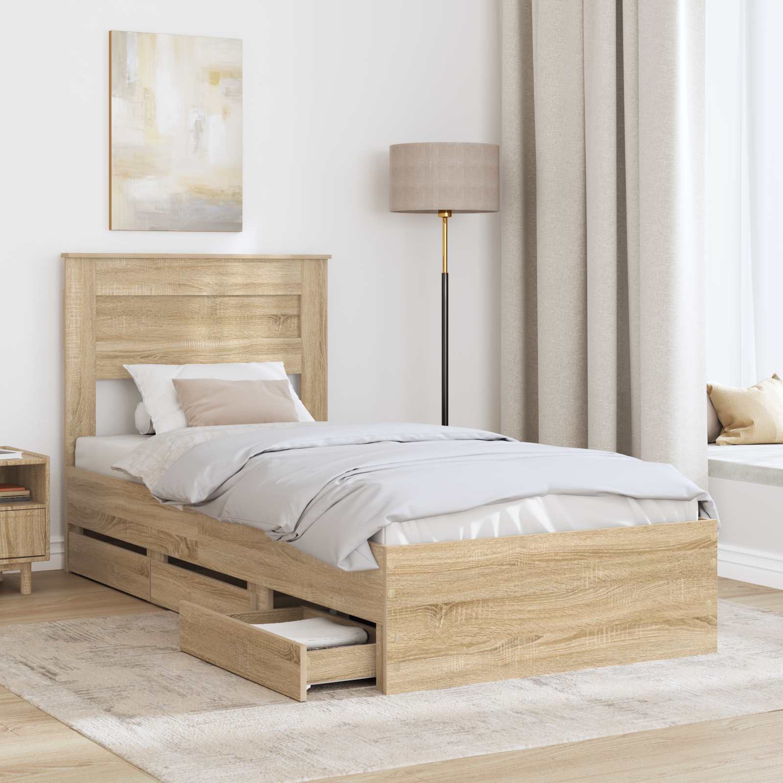 Bedframe met lade Sonoma Eiken 90 x 190 cm Ingenieurshout – afbeelding 3