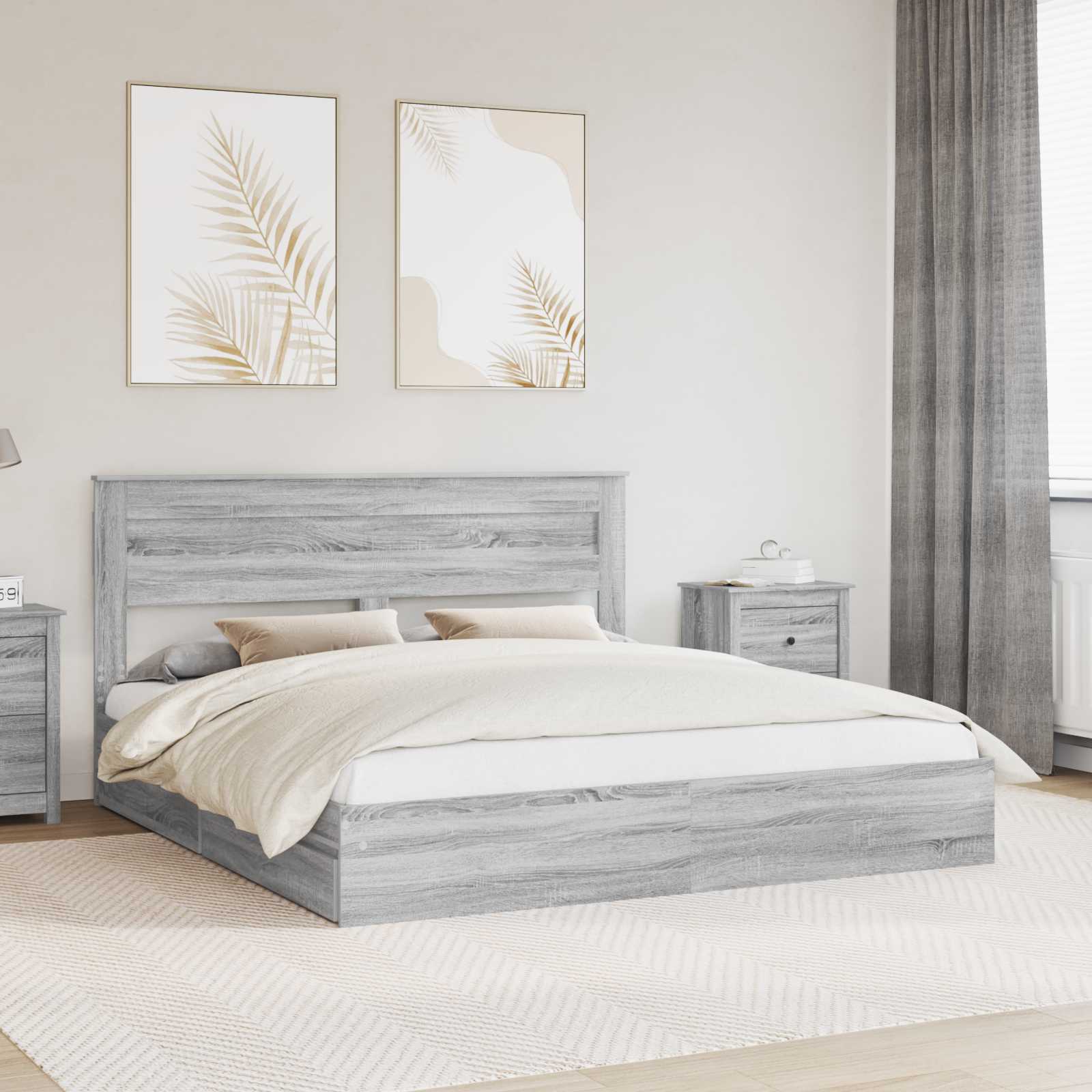 Opslag bed met lade Grijs Sonoma 200 x 200 cm Bewerkt hout