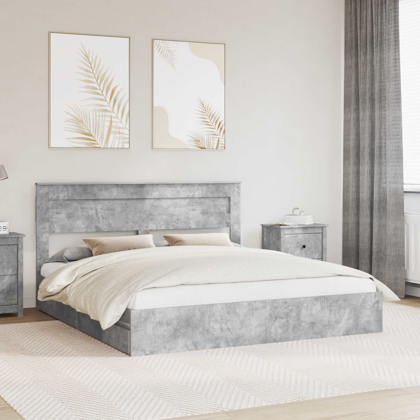 Opslag bed met hoofdeinde Beton Grijs 180 x 200 cm Bewerkt hout – afbeelding 1