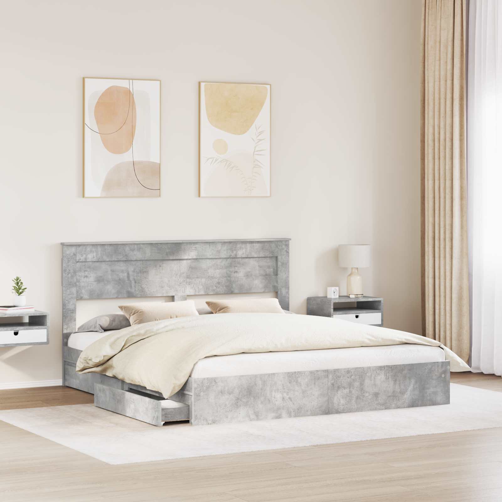 Opslag bed met hoofdeinde Beton Grijs 180 x 200 cm Bewerkt hout – afbeelding 3