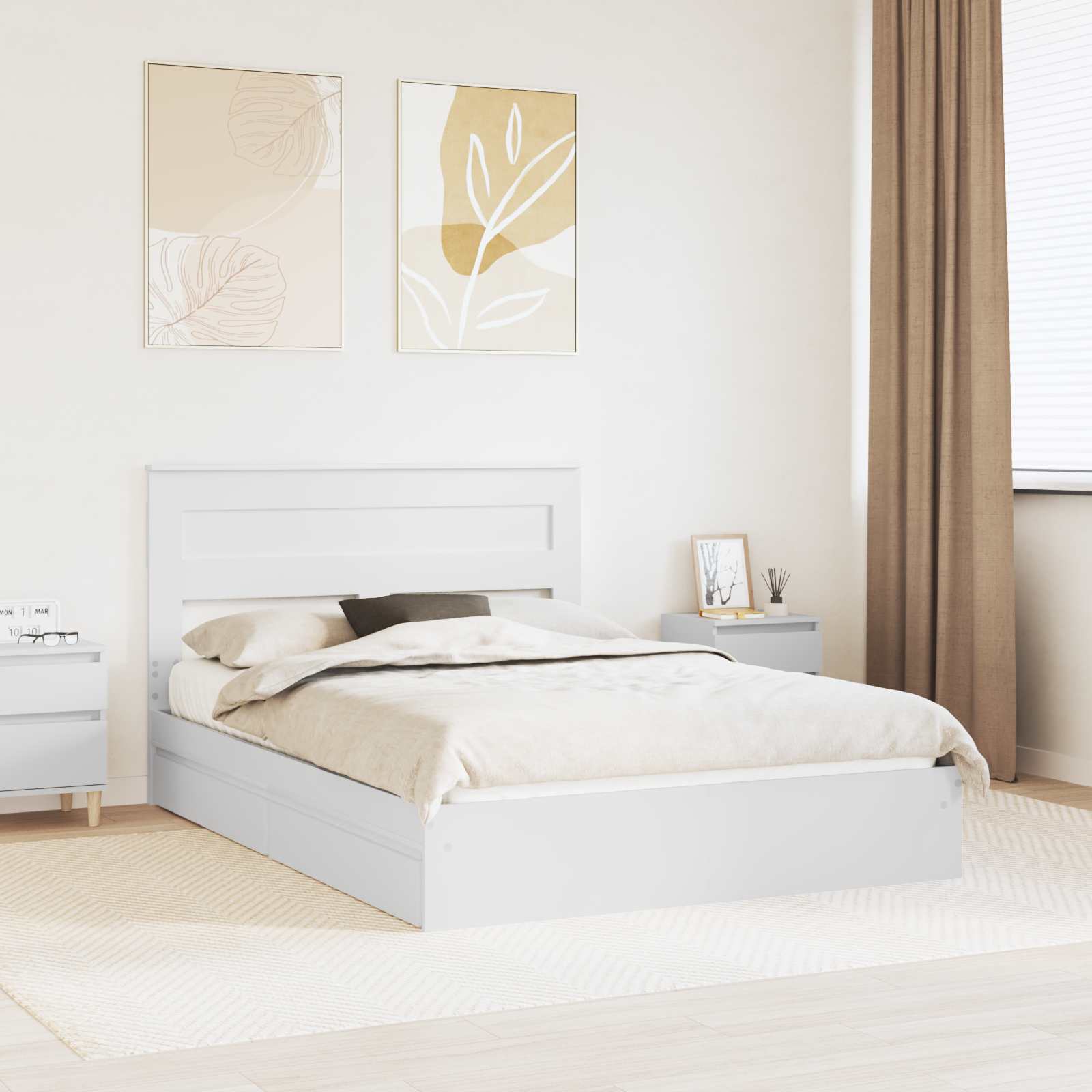 Opslag bed met hoofdeinde Wit 150 x 200 cm Bewerkt hout – afbeelding 1