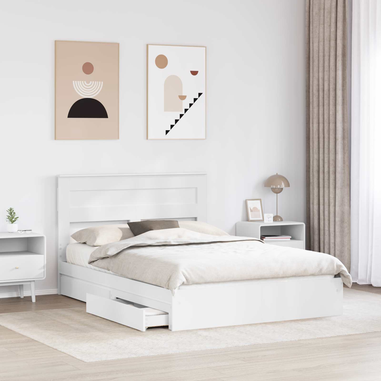 Opslag bed met hoofdeinde Wit 150 x 200 cm Bewerkt hout – afbeelding 3