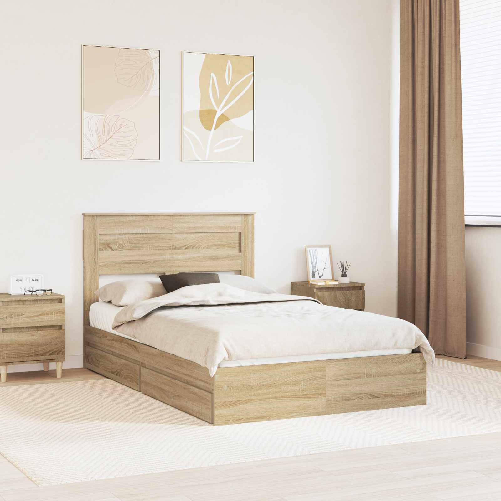 Opslag bed met lade Sonoma Eiken 120 x 190 cm Bewerkt hout