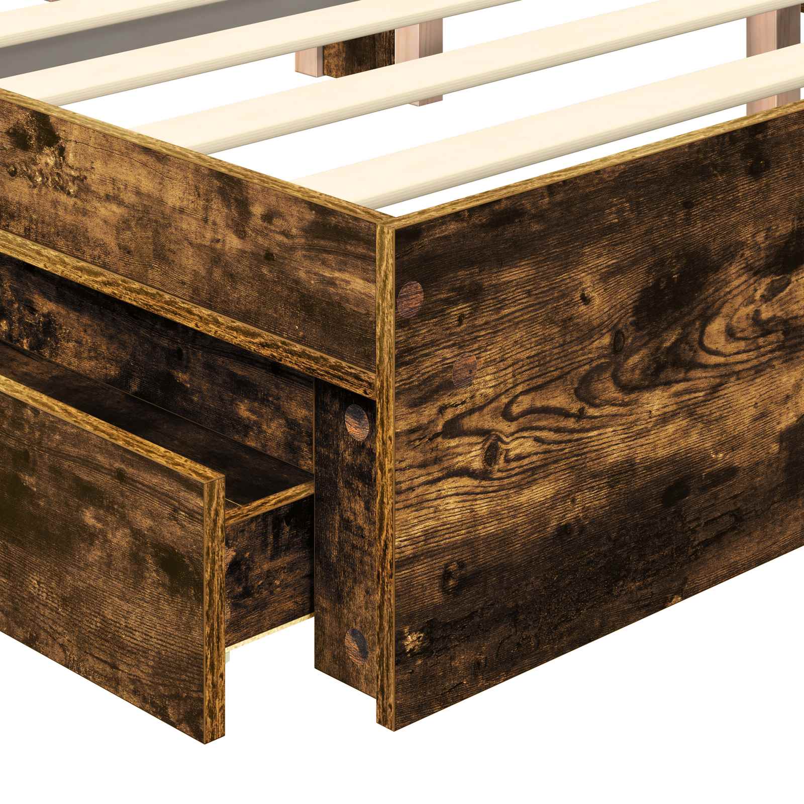 Opslag bed met lade Gerookt eiken 120 x 200 cm Bewerkt hout – afbeelding 11