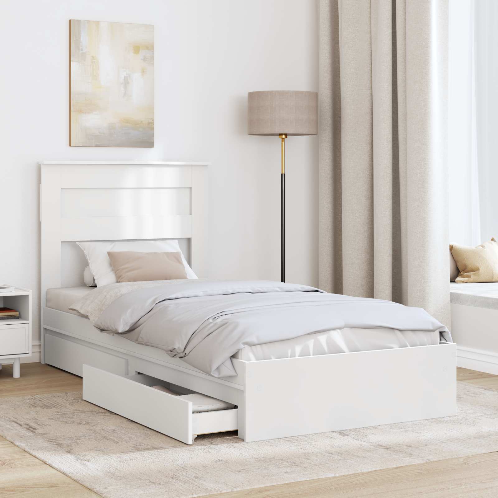 Opslag bed met hoofdeinde met lade Wit 90 x 190 cm Bewerkt hout – afbeelding 3