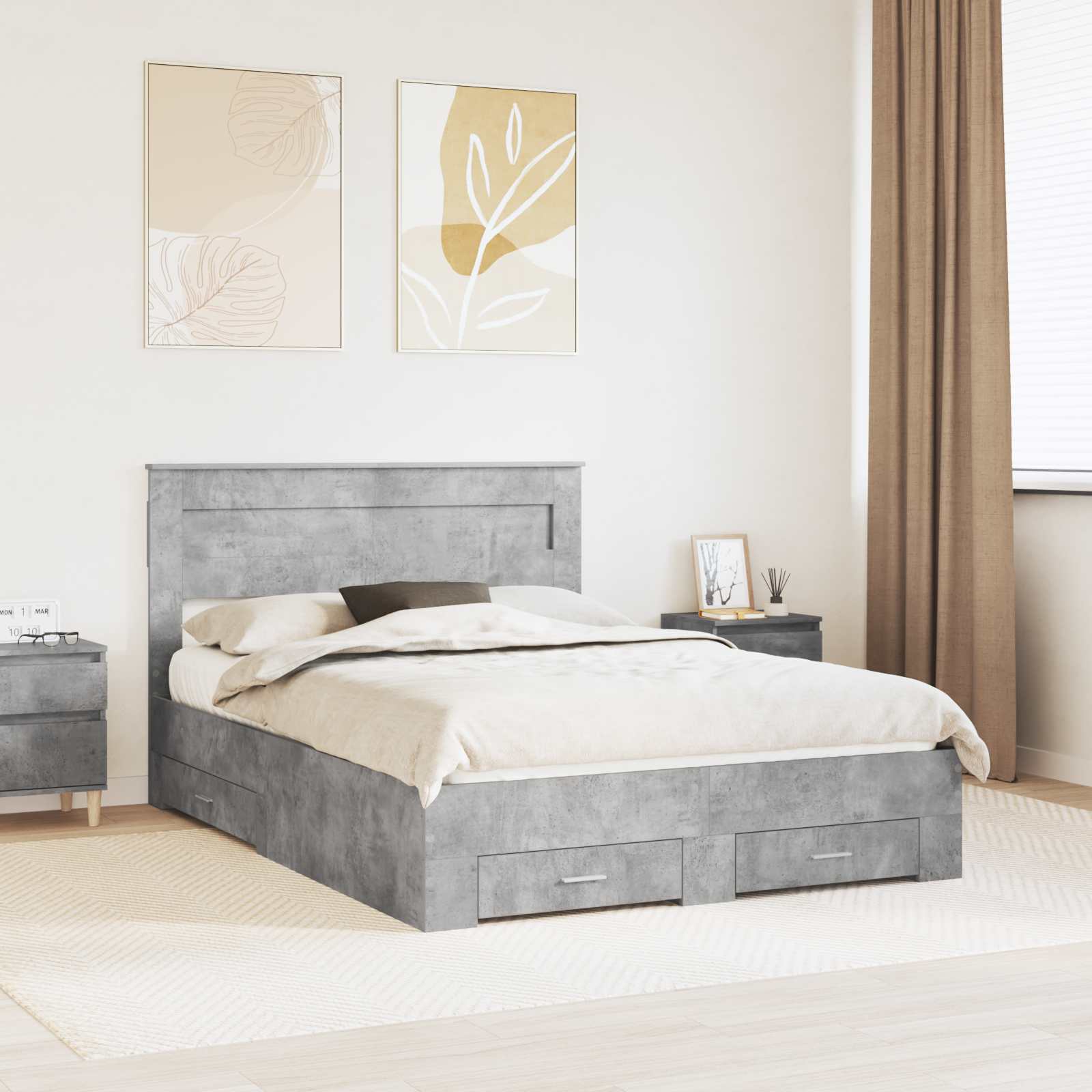 Bedframe met hoofdeinde Beton Grijs 160 x 200 cm Bewerkt hout