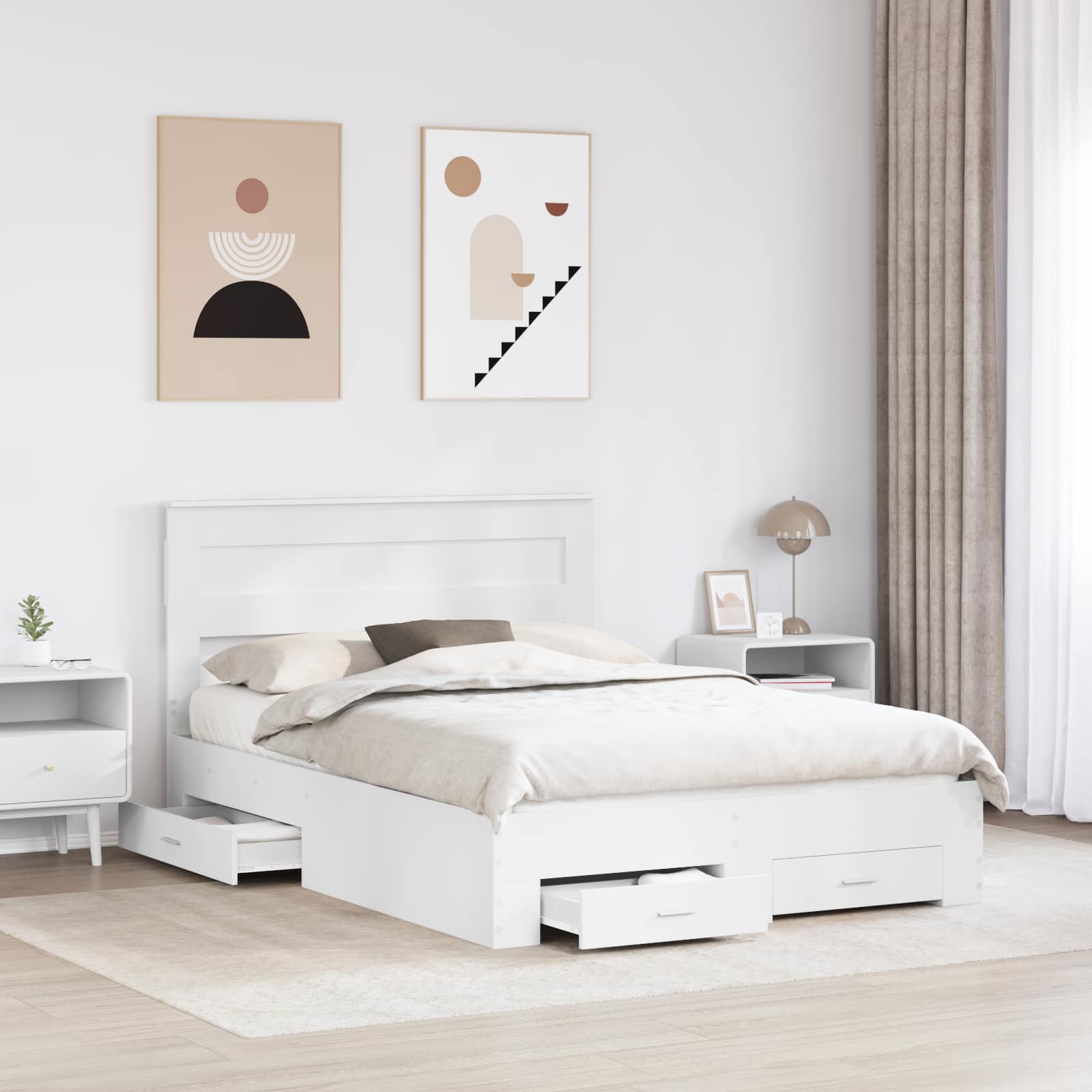 Bedframe met hoofdeinde met lade Wit 150 x 200 cm Bewerkt hout – afbeelding 3