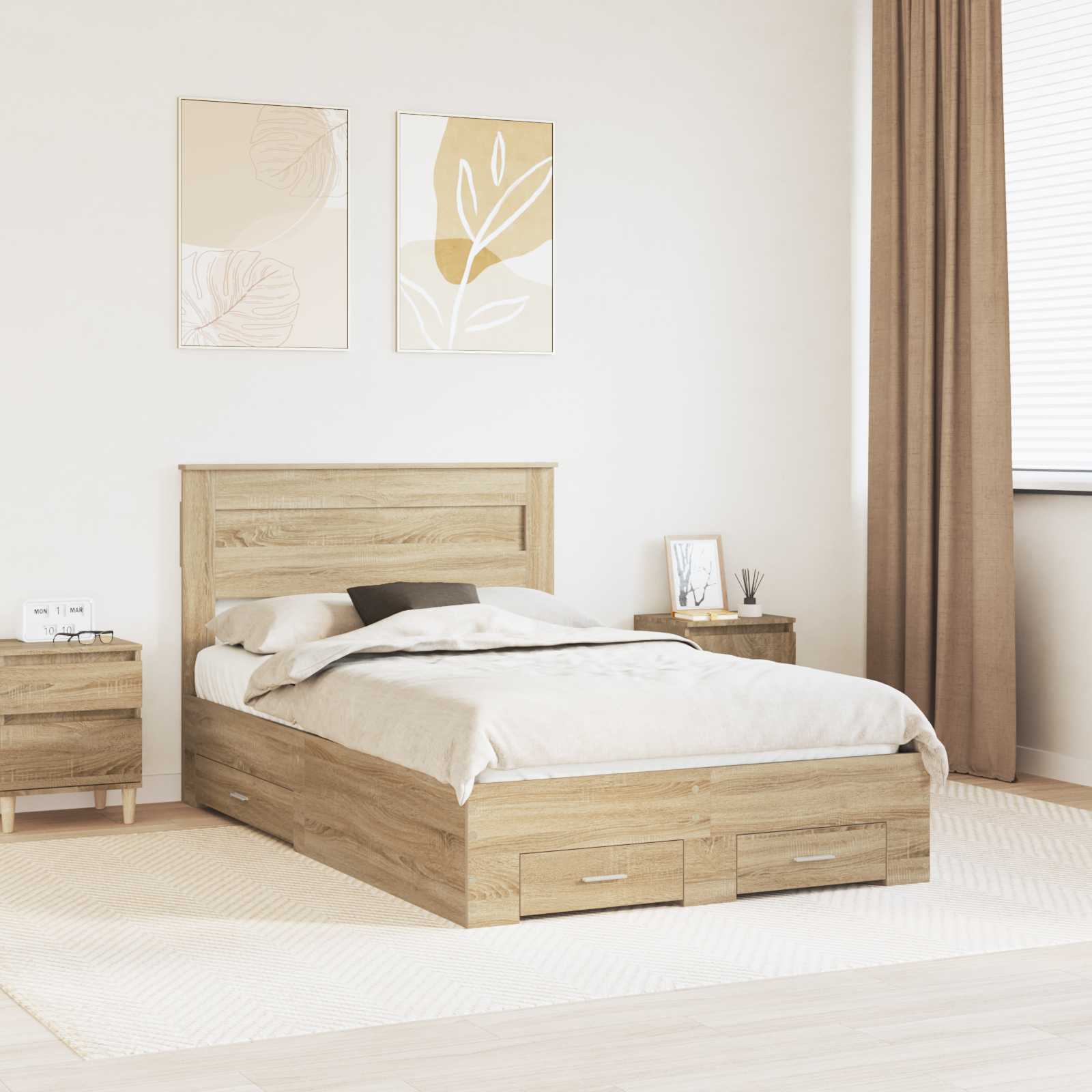 Bedframe met lade Sonoma Eiken 120 x 190 cm Bewerkt hout