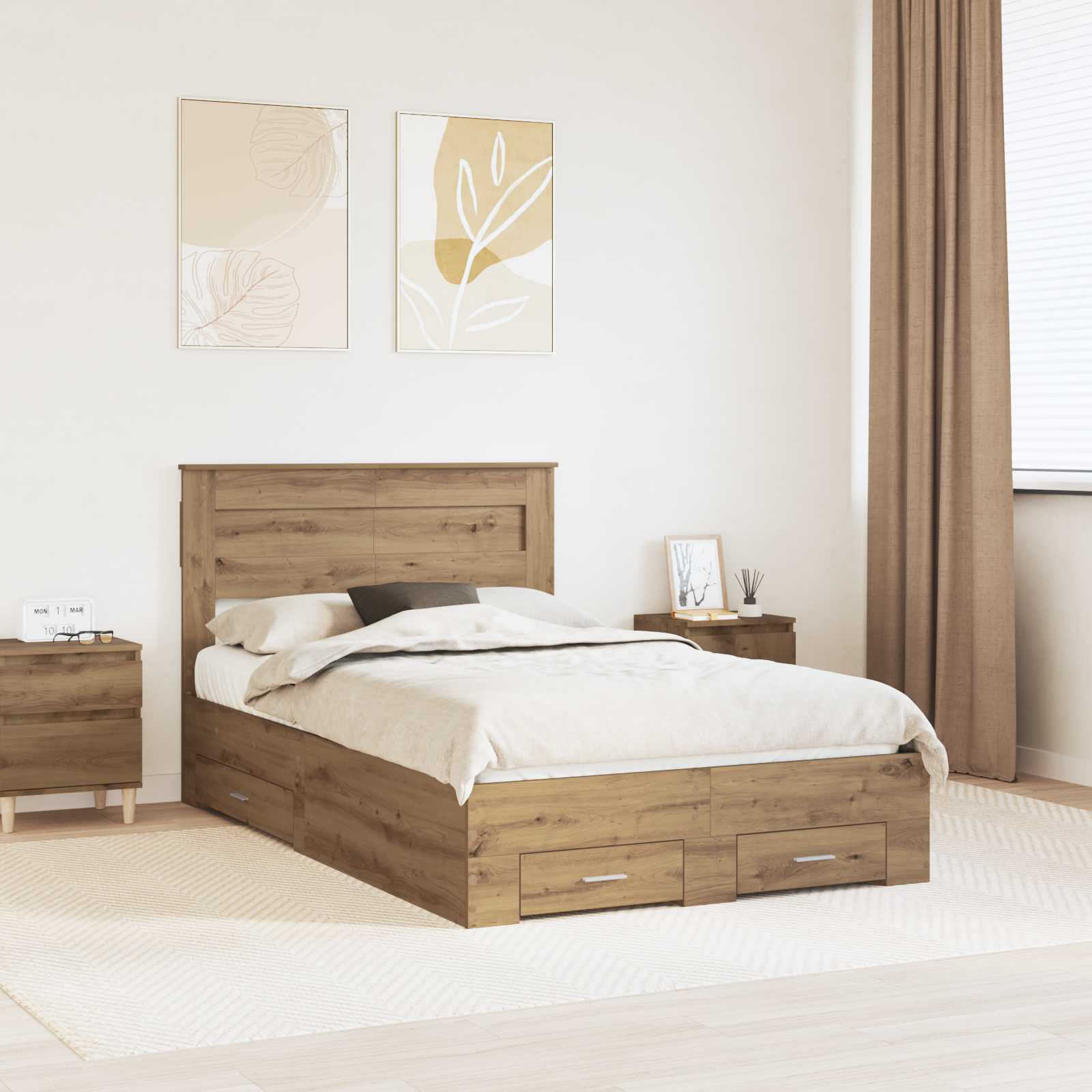 Bedframe met hoofdeinde Artisan Eiken 120 x 200 cm Bewerkt hout – afbeelding 1