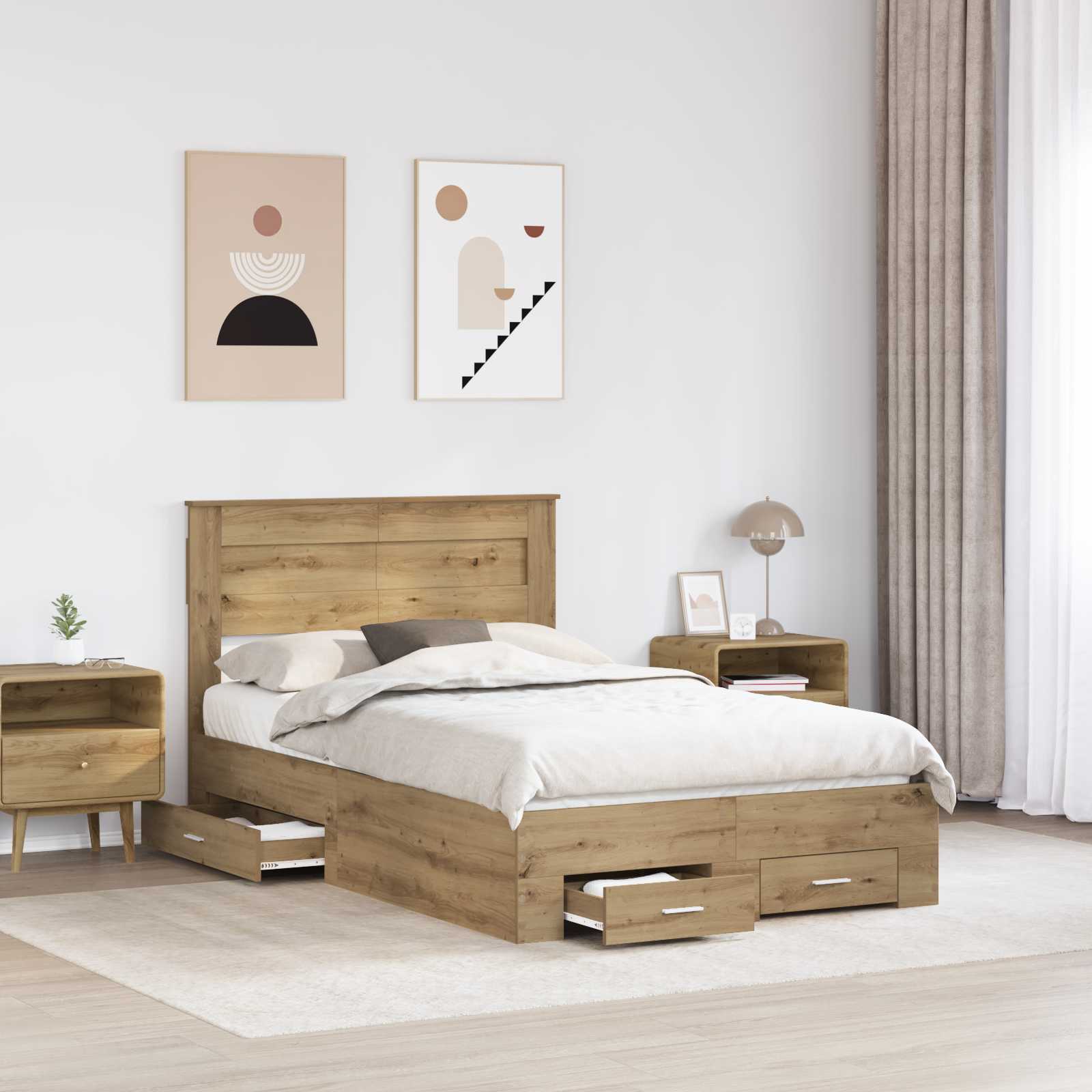 Bedframe met hoofdeinde Artisan Eiken 120 x 200 cm Bewerkt hout – afbeelding 3