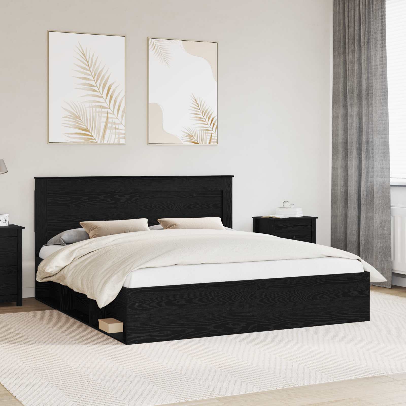 Bedframe met hoofdeinde Zwart 200 x 200 cm Massief grenenhout