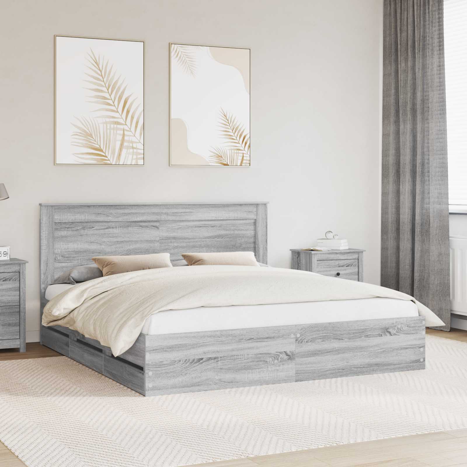 Bedframe met lade Grijs Sonoma 200 x 200 cm Ingenieurshout – afbeelding 1