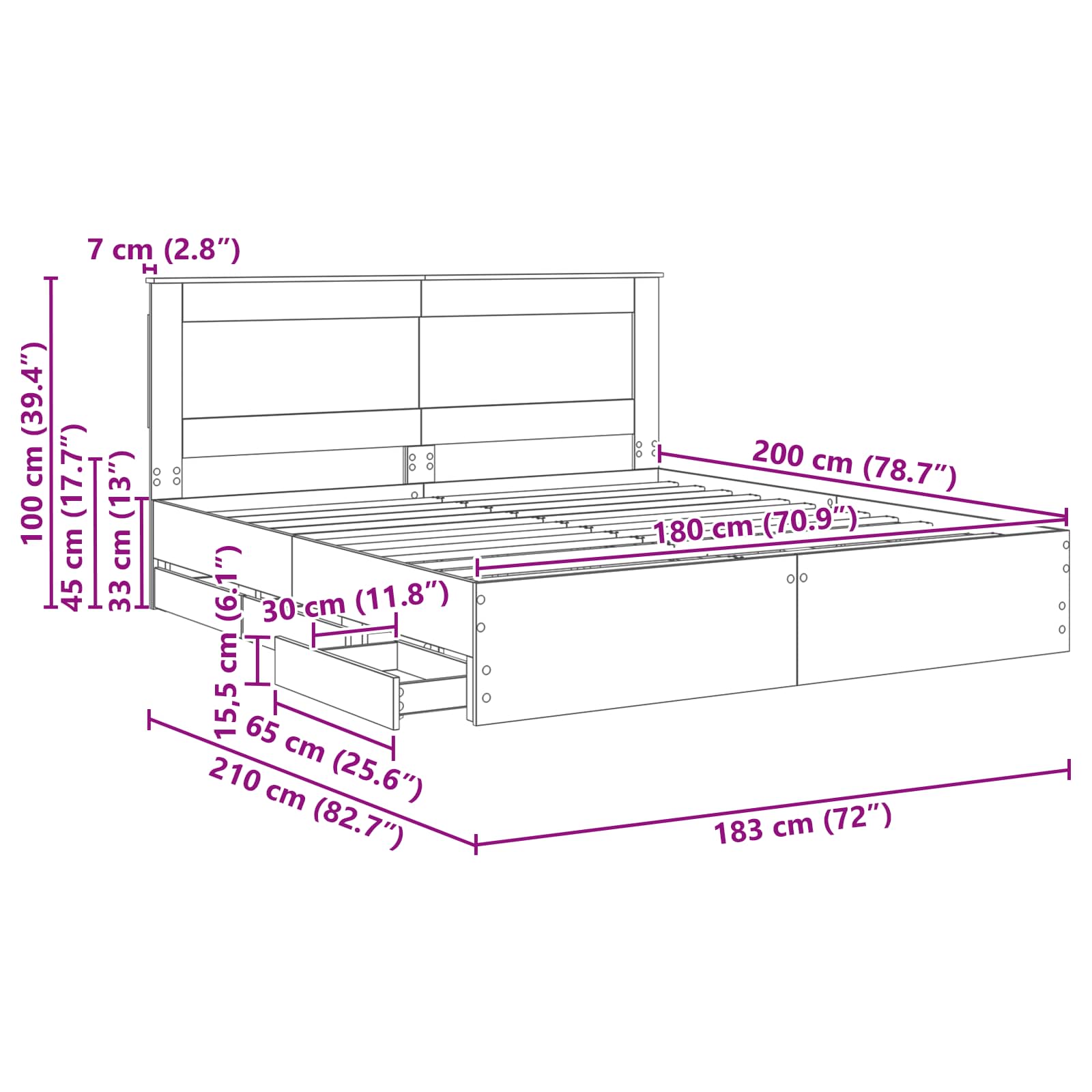 Bedframe met lade Sonoma Eiken 180 x 200 cm Ingenieurshout – afbeelding 12