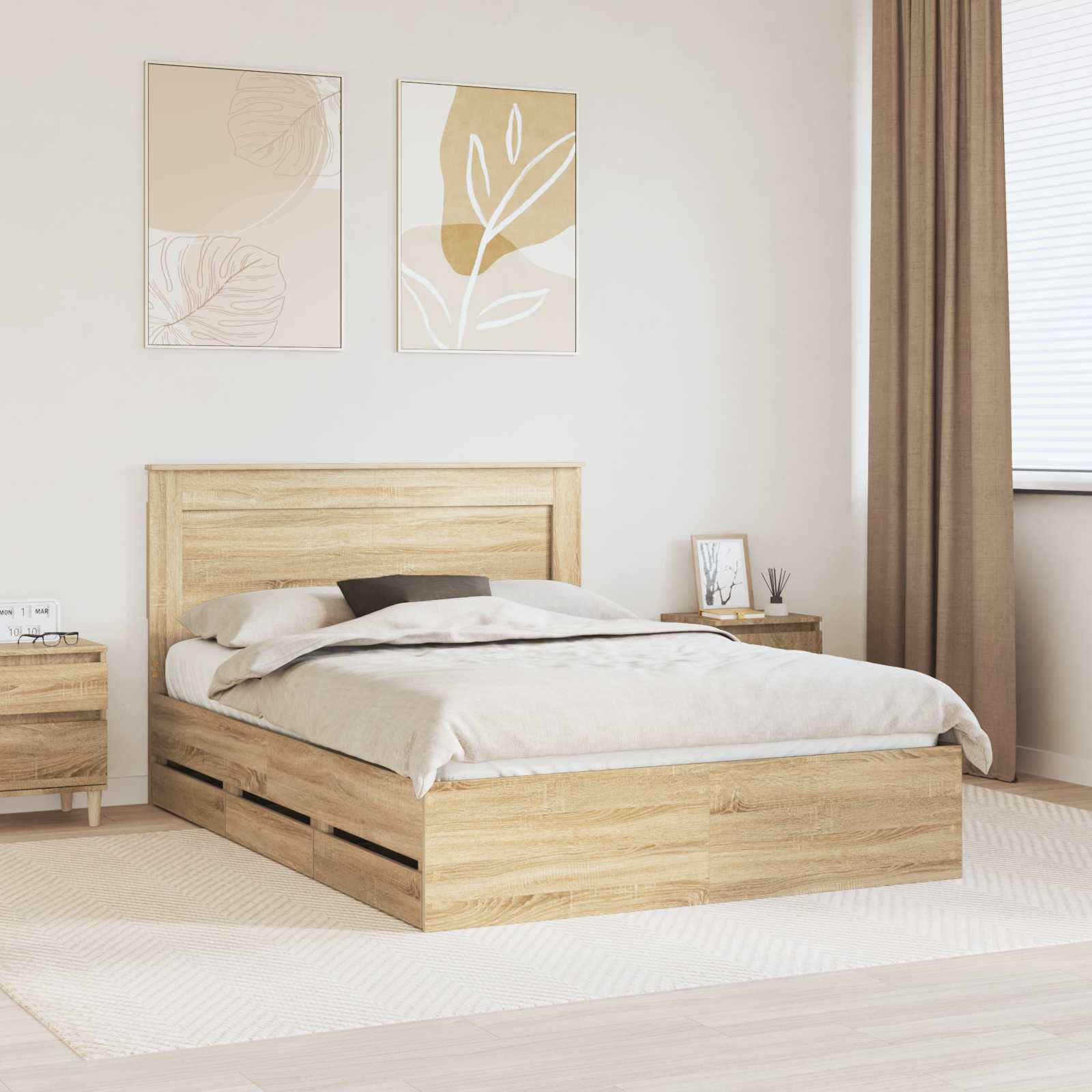 Bedframe met lade Sonoma Eiken 150 x 200 cm Ingenieurshout – afbeelding 1