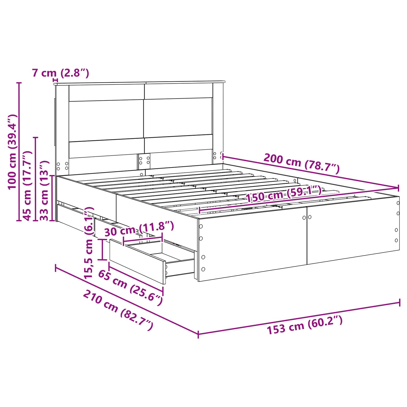 Bedframe met lade Sonoma Eiken 150 x 200 cm Ingenieurshout – afbeelding 12