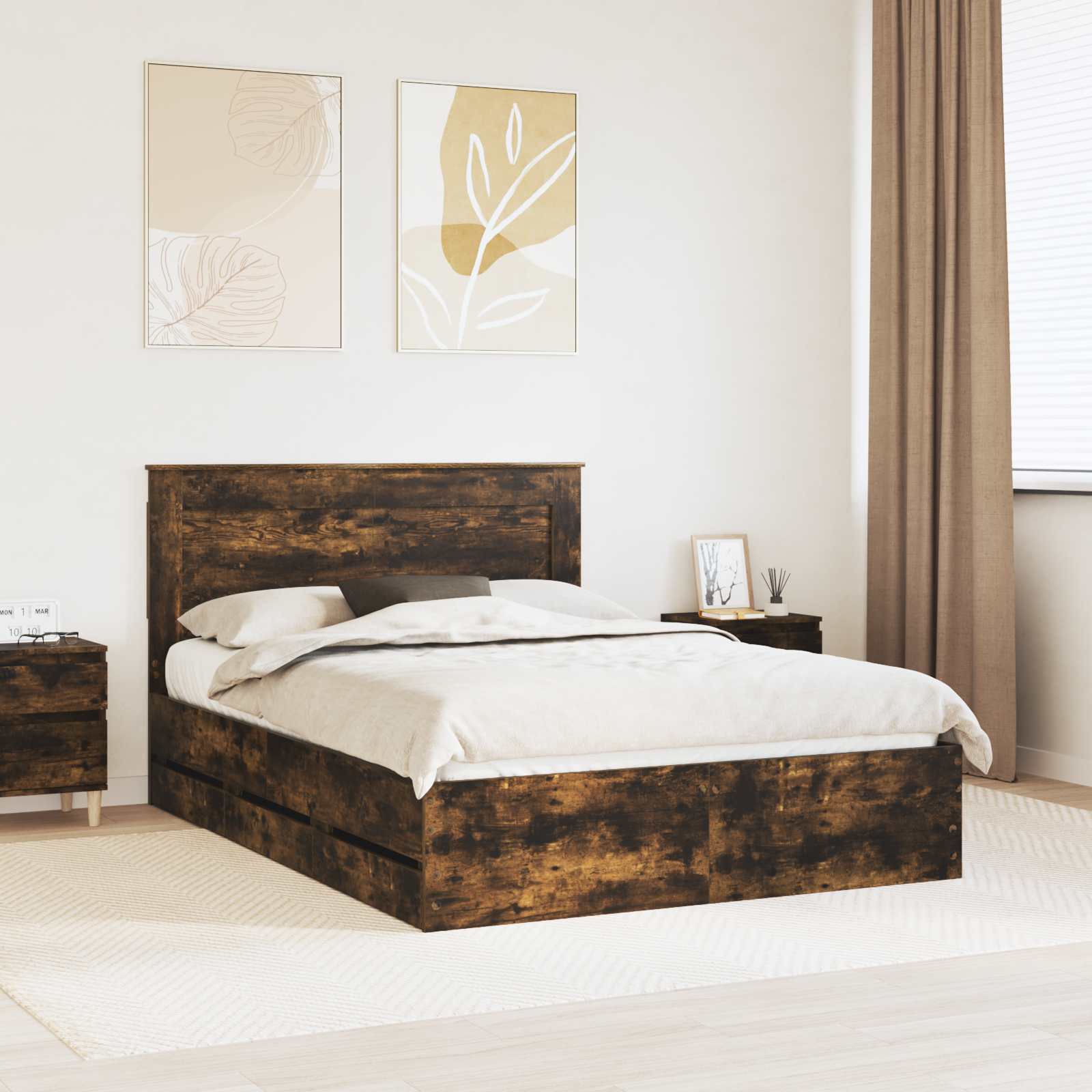 Bedframe met lade Gerookt eiken 140 x 190 cm Ingenieurshout – afbeelding 1