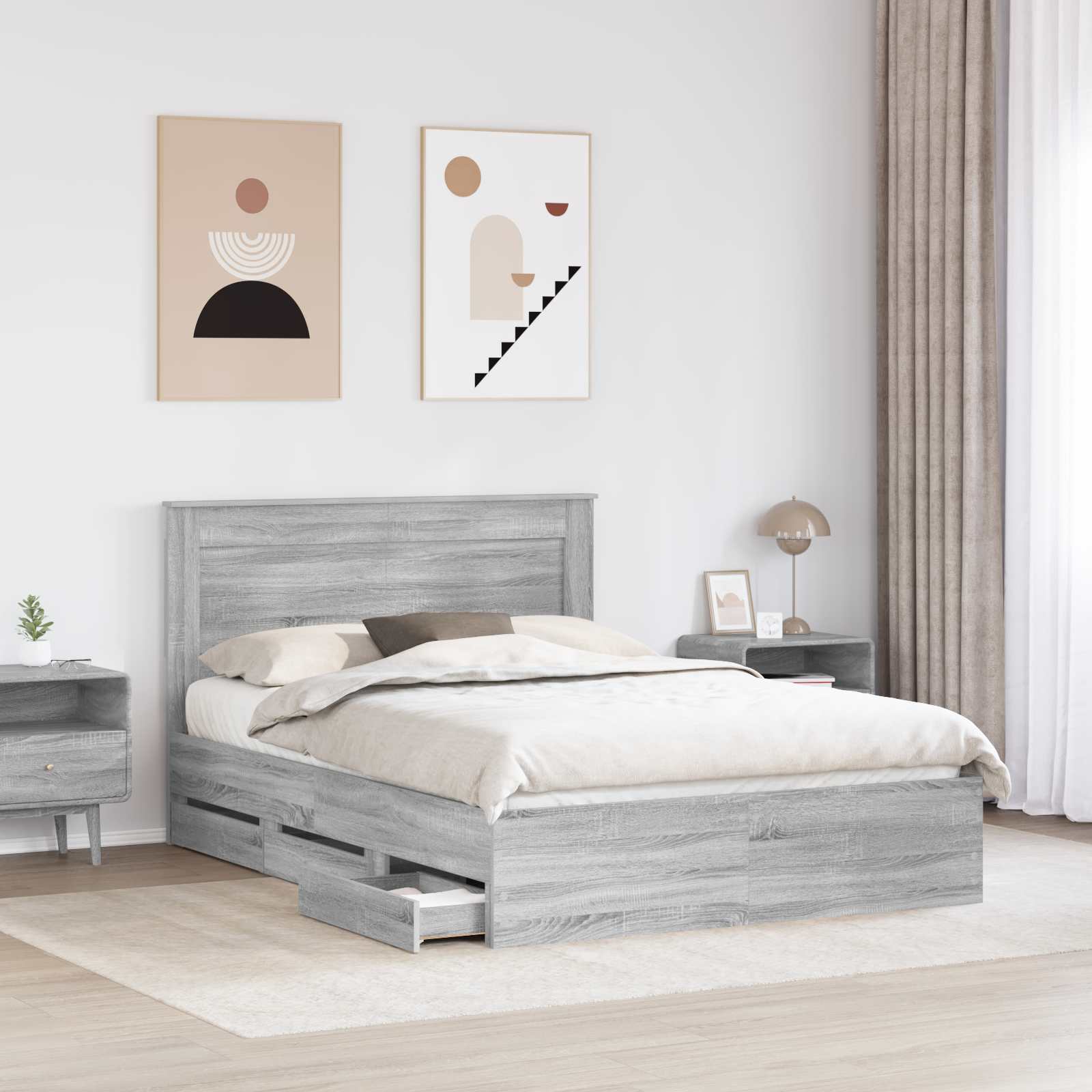 Bedframe met lade Grijs Sonoma 140 x 190 cm Ingenieurshout – afbeelding 3