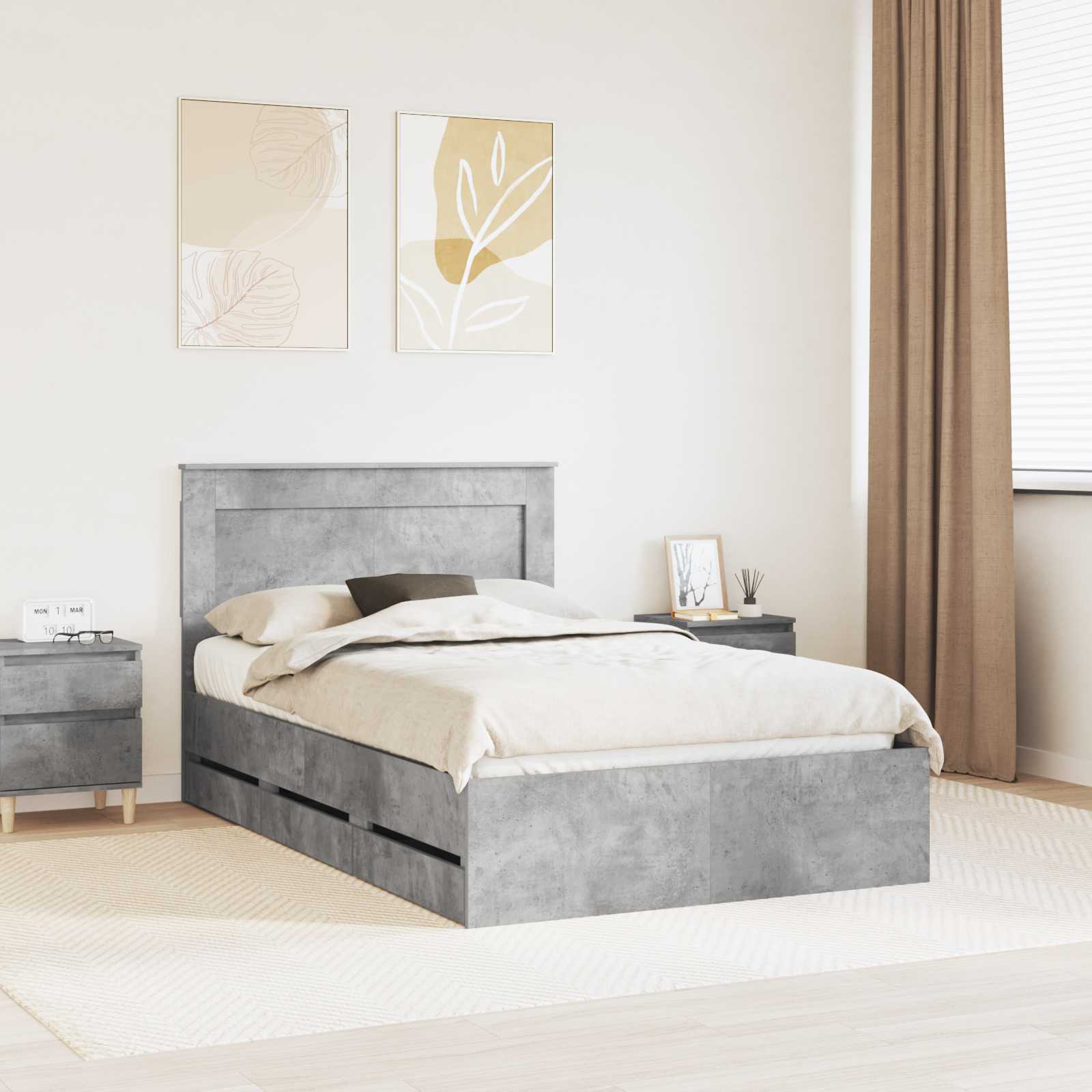 Bedframe met lade Beton Grijs 120 x 190 cm Ingenieurshout – afbeelding 1