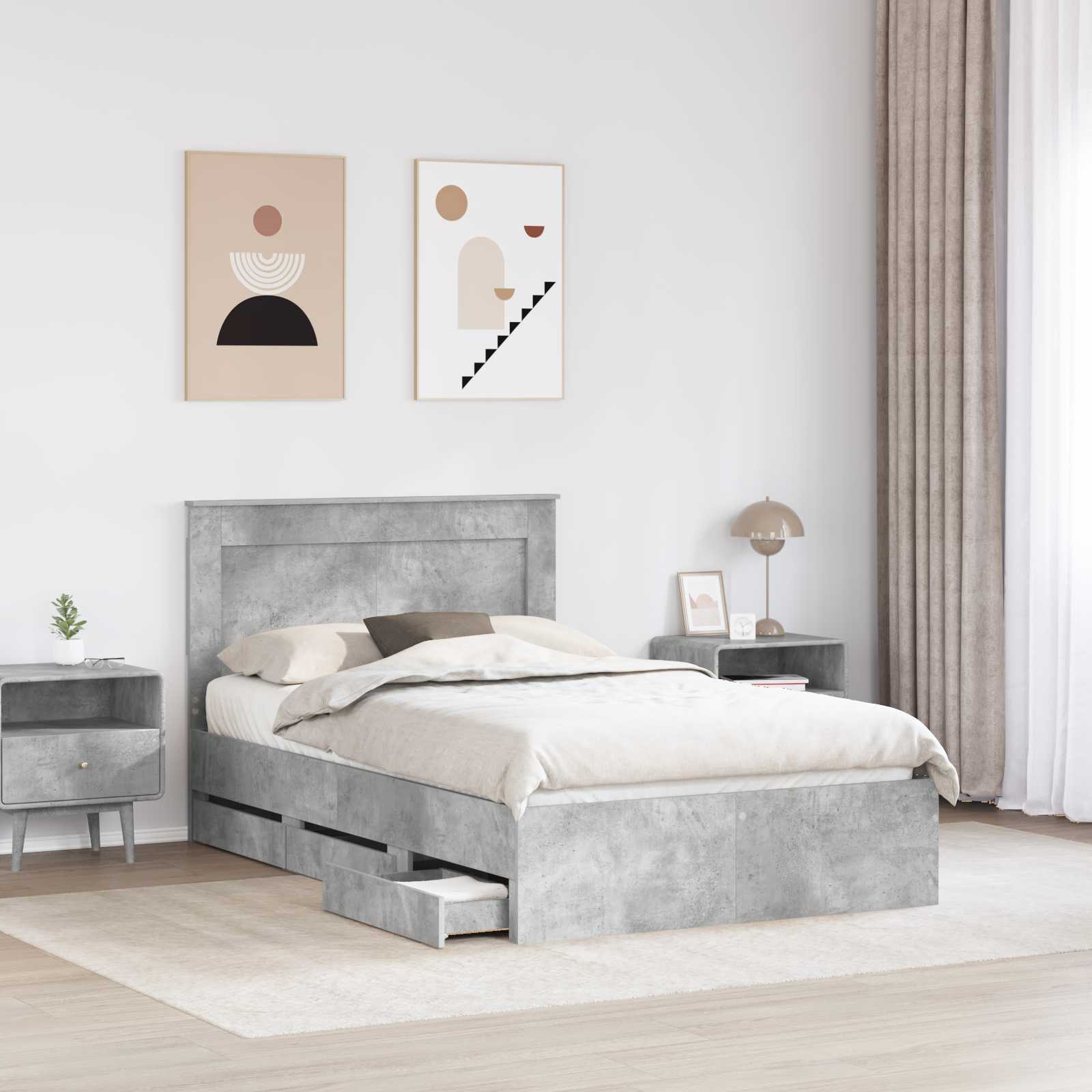 Bedframe met lade Beton Grijs 120 x 190 cm Ingenieurshout – afbeelding 3