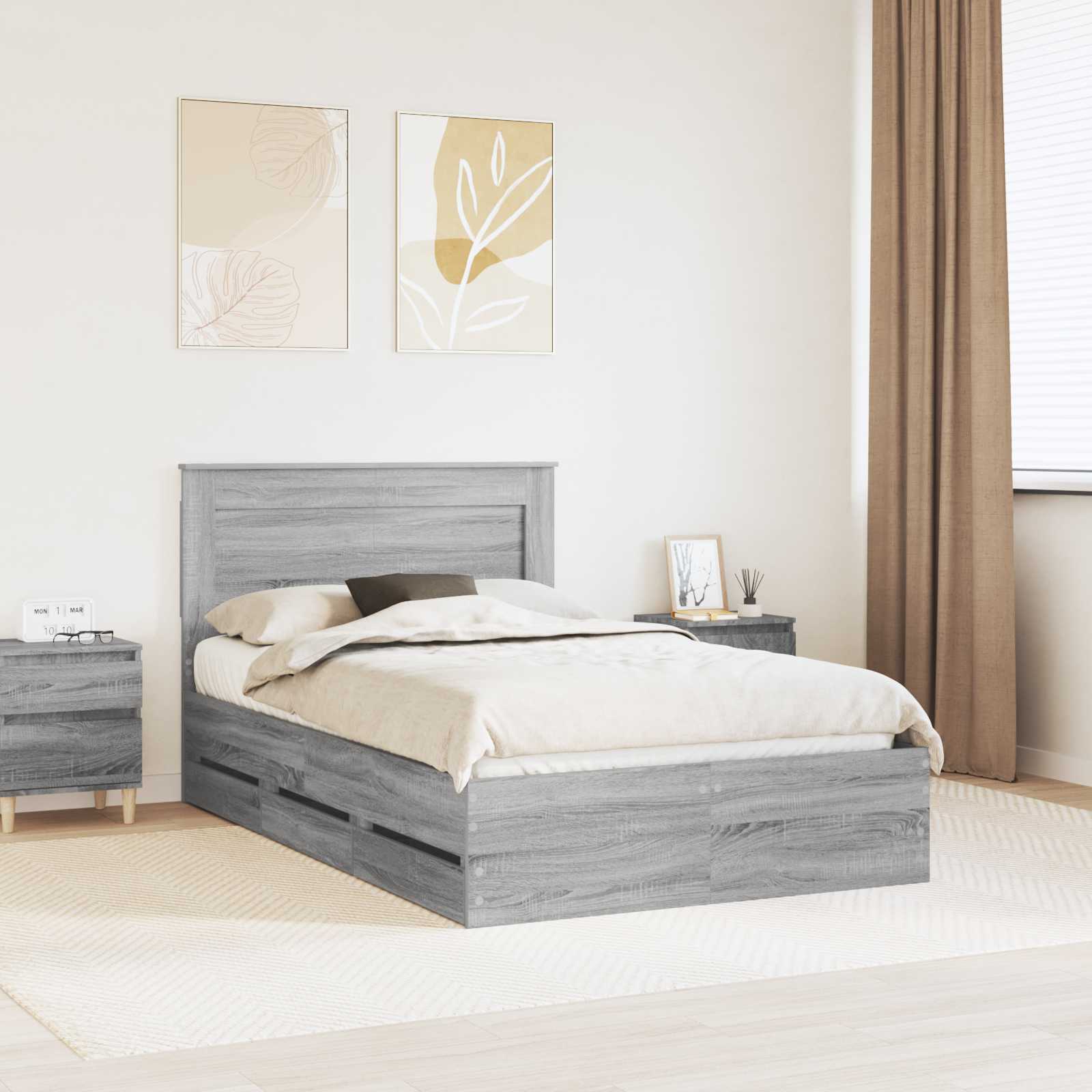 Bedframe met lade Grijs Sonoma 120 x 190 cm Ingenieurshout – afbeelding 1