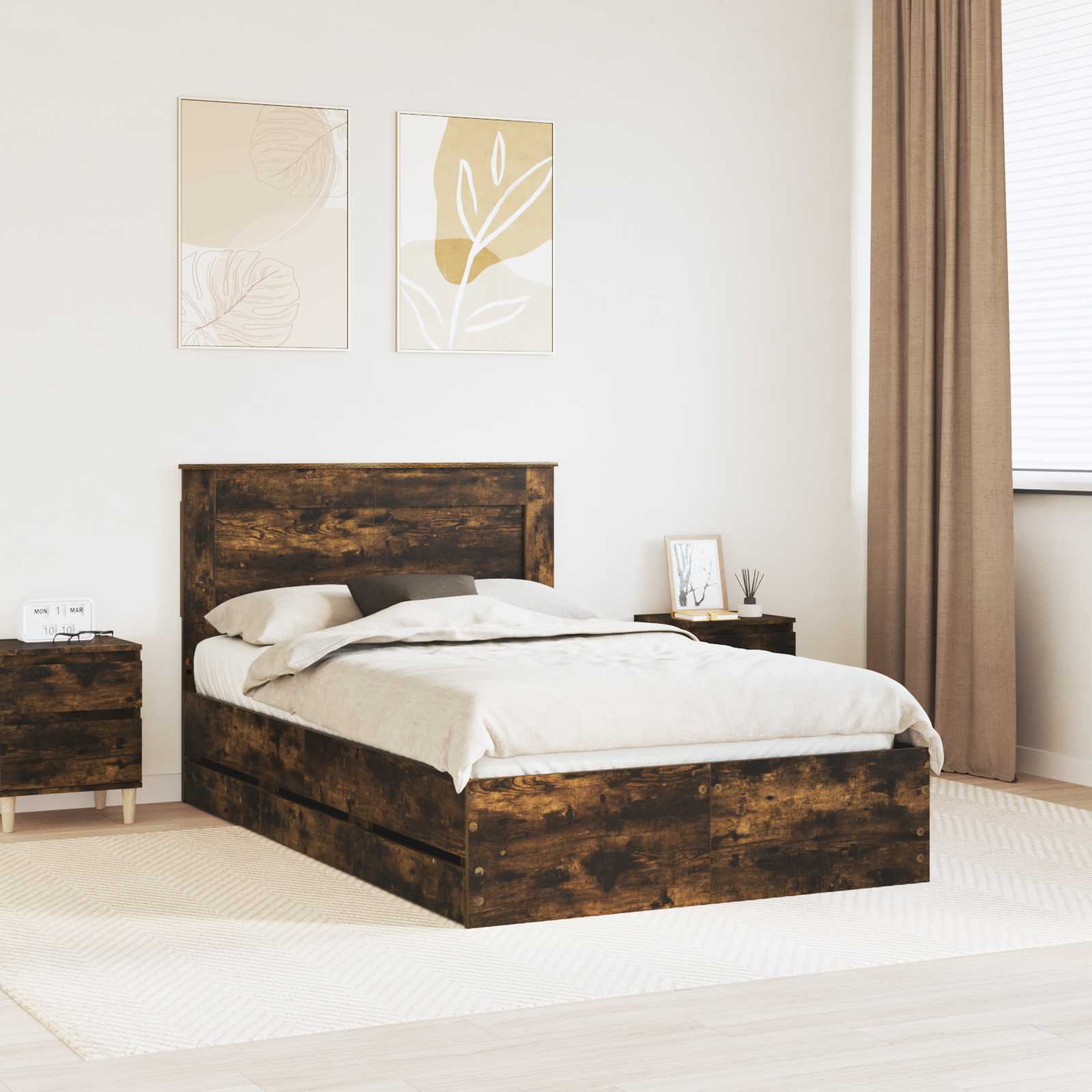 Bedframe met lade Gerookt eiken 120 x 200 cm Ingenieurshout – afbeelding 1