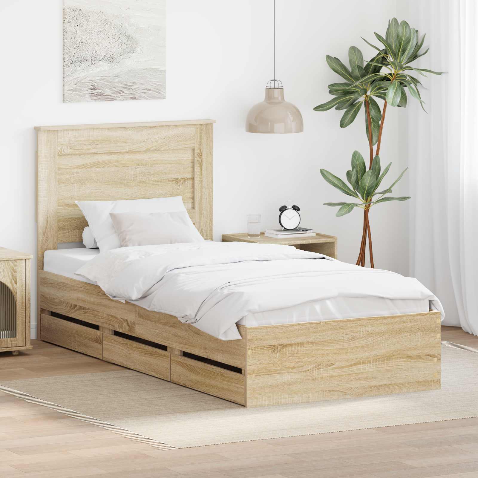 Bedframe met lade Sonoma Eiken 100 x 200 cm Ingenieurshout – afbeelding 1