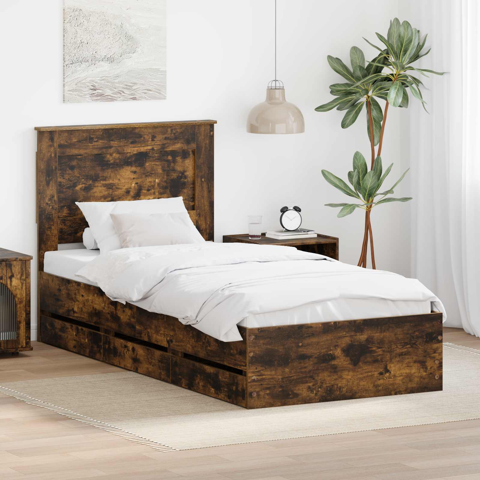 Bedframe met lade Gerookt eiken 100 x 200 cm Ingenieurshout – afbeelding 1