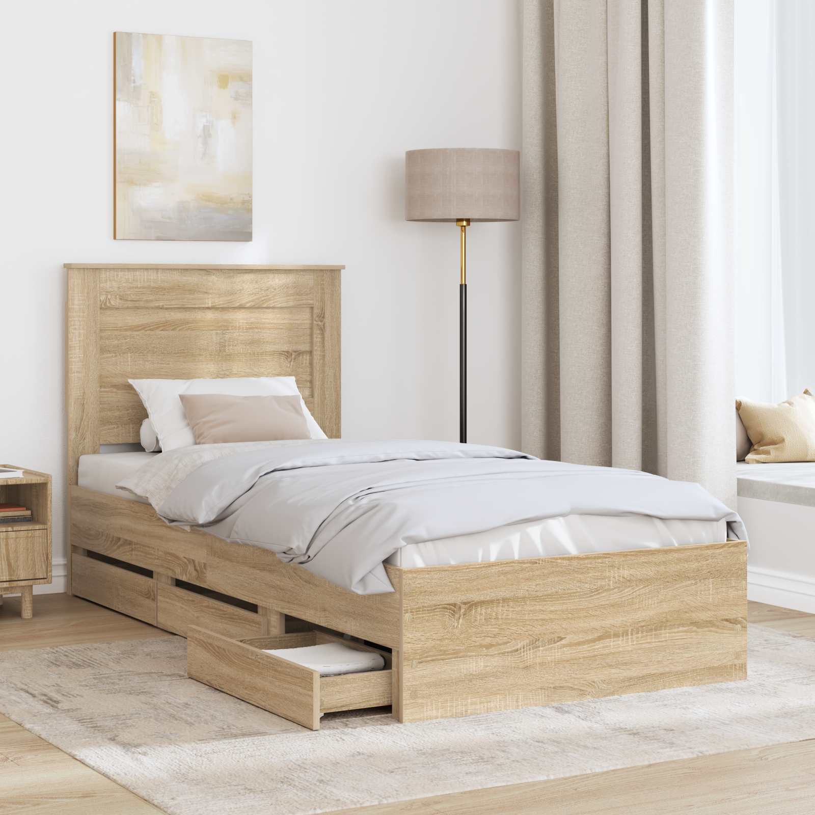 Bedframe met lade Sonoma Eiken 90 x 190 cm Ingenieurshout – afbeelding 3