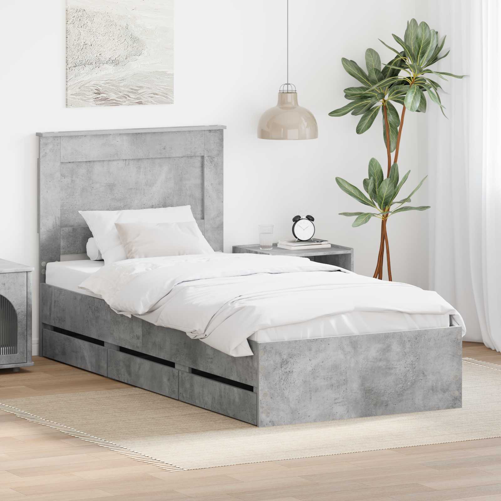Bedframe met lade Beton Grijs 75 x 190 cm Ingenieurshout – afbeelding 1