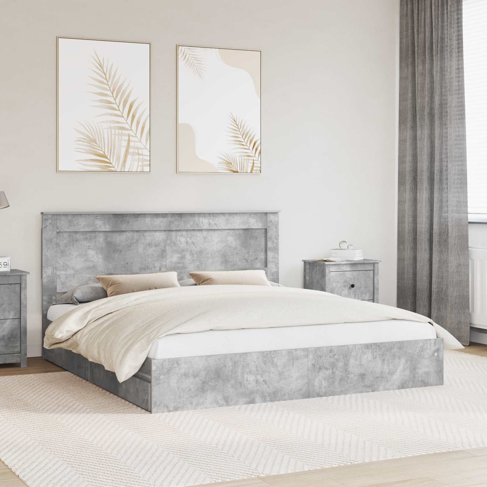 Opslag bed met hoofdeinde Beton Grijs 180 x 200 cm Bewerkt hout – afbeelding 1