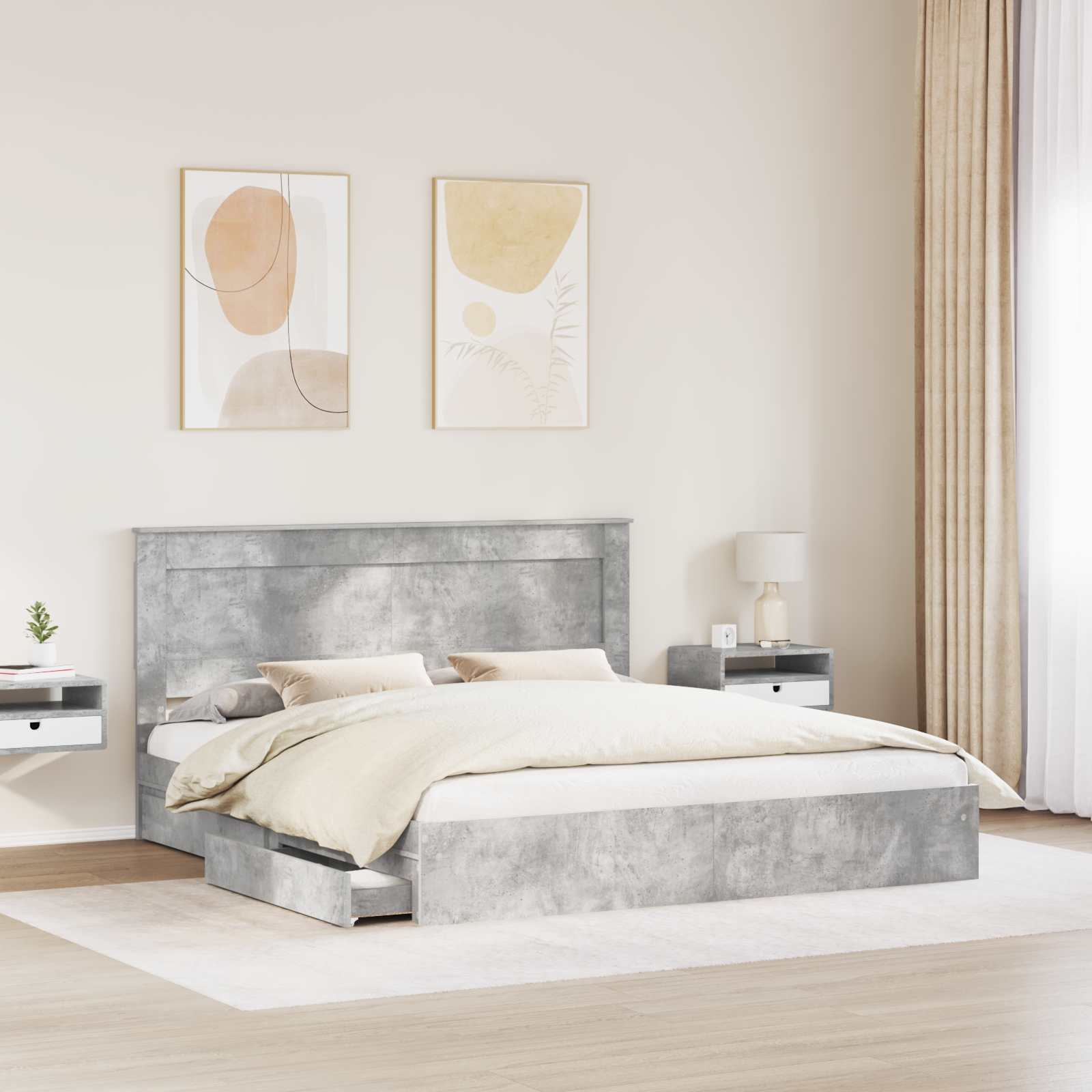 Opslag bed met hoofdeinde Beton Grijs 180 x 200 cm Bewerkt hout – afbeelding 3
